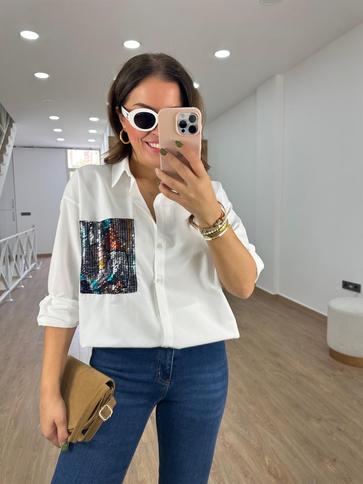 %100 Pamuk Cebi Payetli Salaş Gömlek