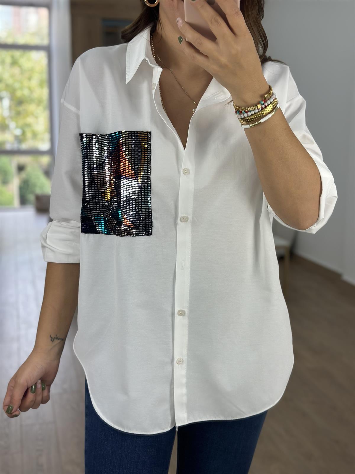 %100 Pamuk Cebi Payetli Salaş Gömlek