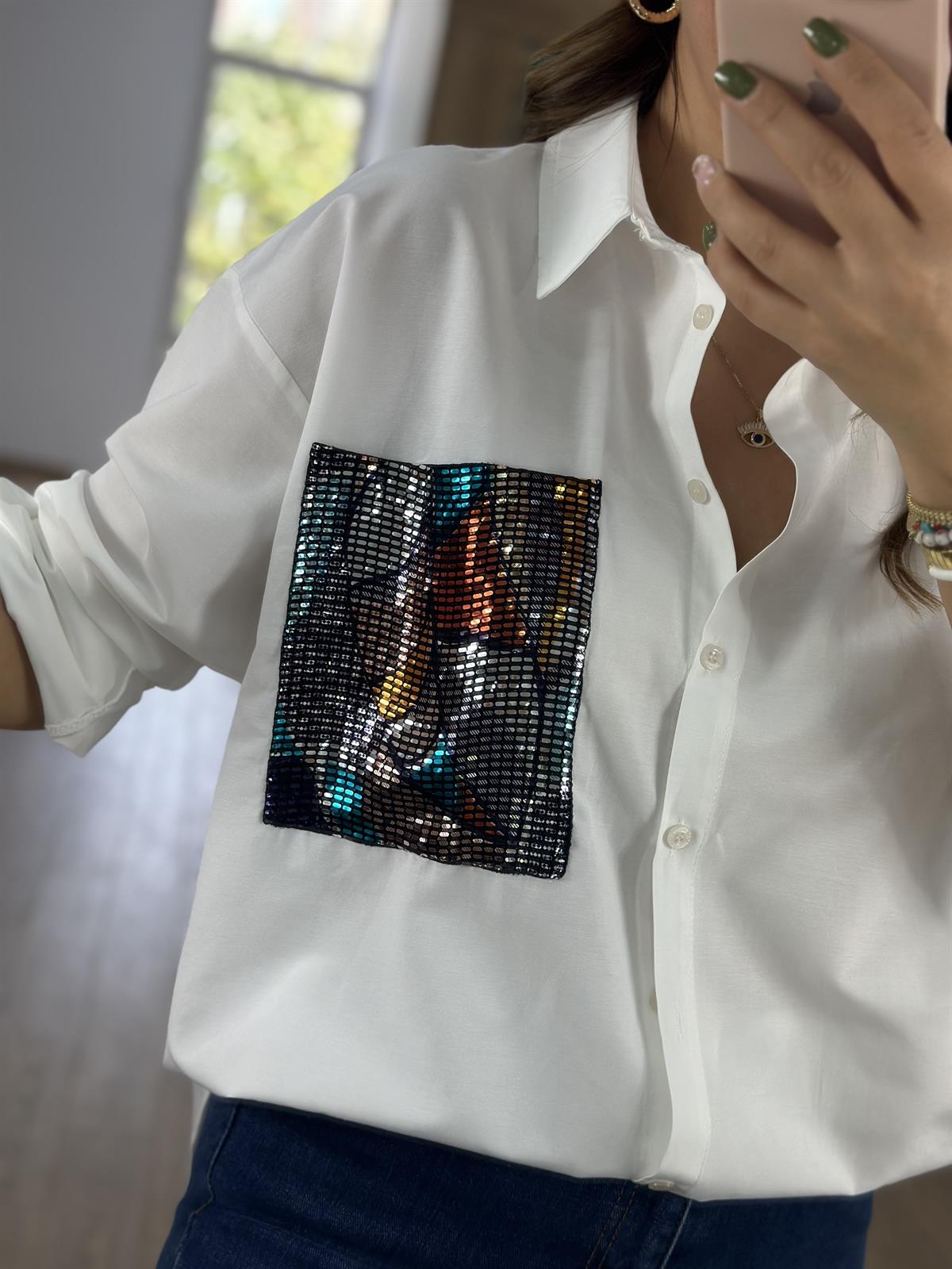 %100 Pamuk Cebi Payetli Salaş Gömlek