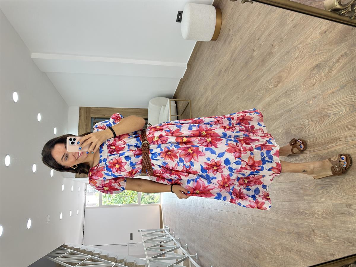 %100 Pamuk Çiçekli Salaş Elbise 