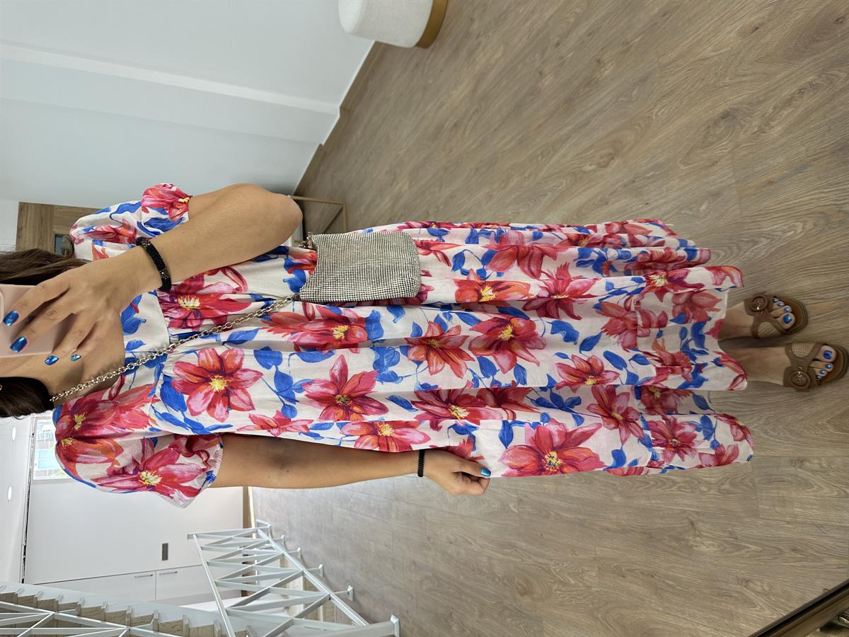 %100 Pamuk Çiçekli Salaş Elbise 