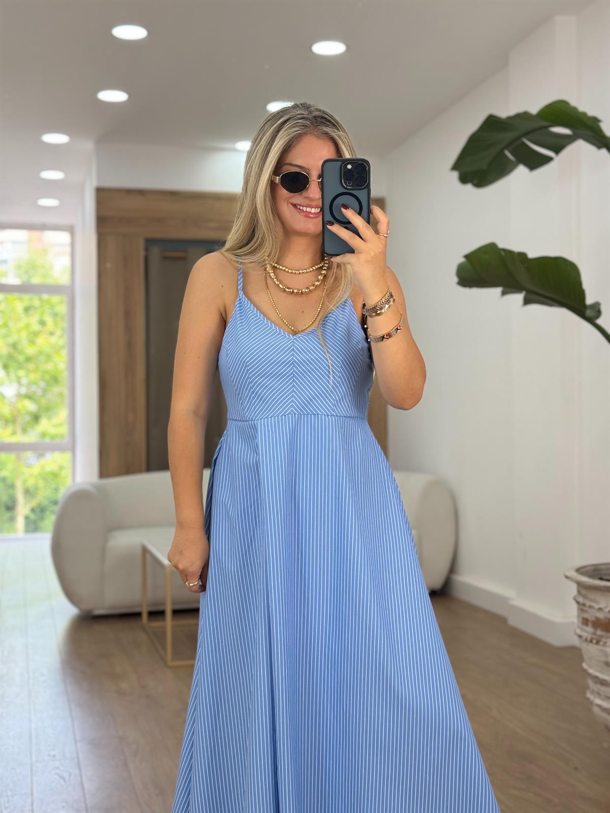 %100 Pamuk Çizgili Poplin Elbise