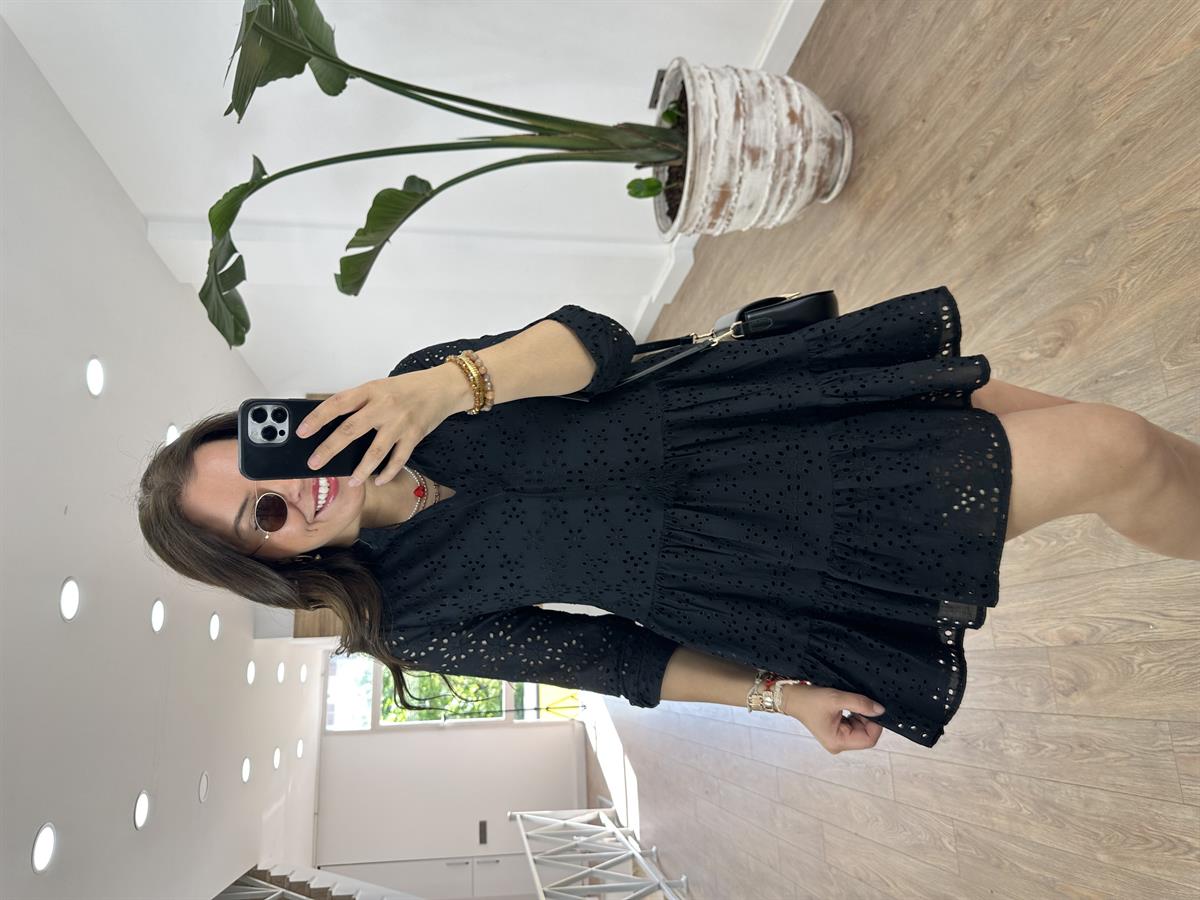 %100 Pamuk Fisto Elbise-Siyah