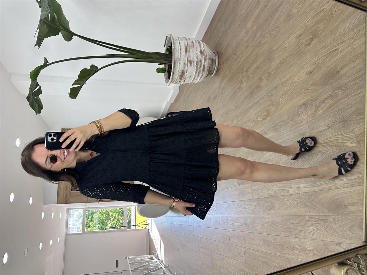 %100 Pamuk Fisto Elbise-Siyah