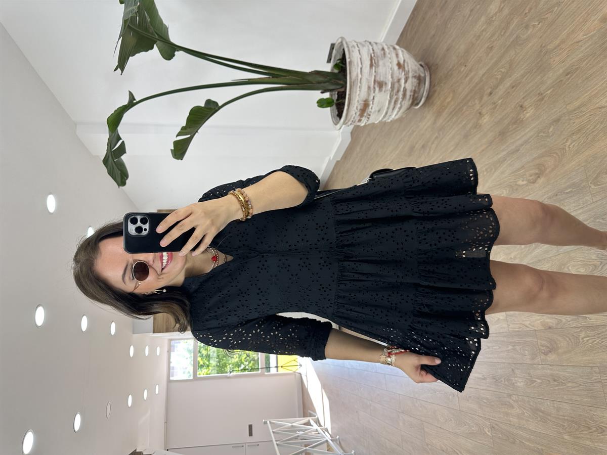 %100 Pamuk Fisto Elbise-Siyah