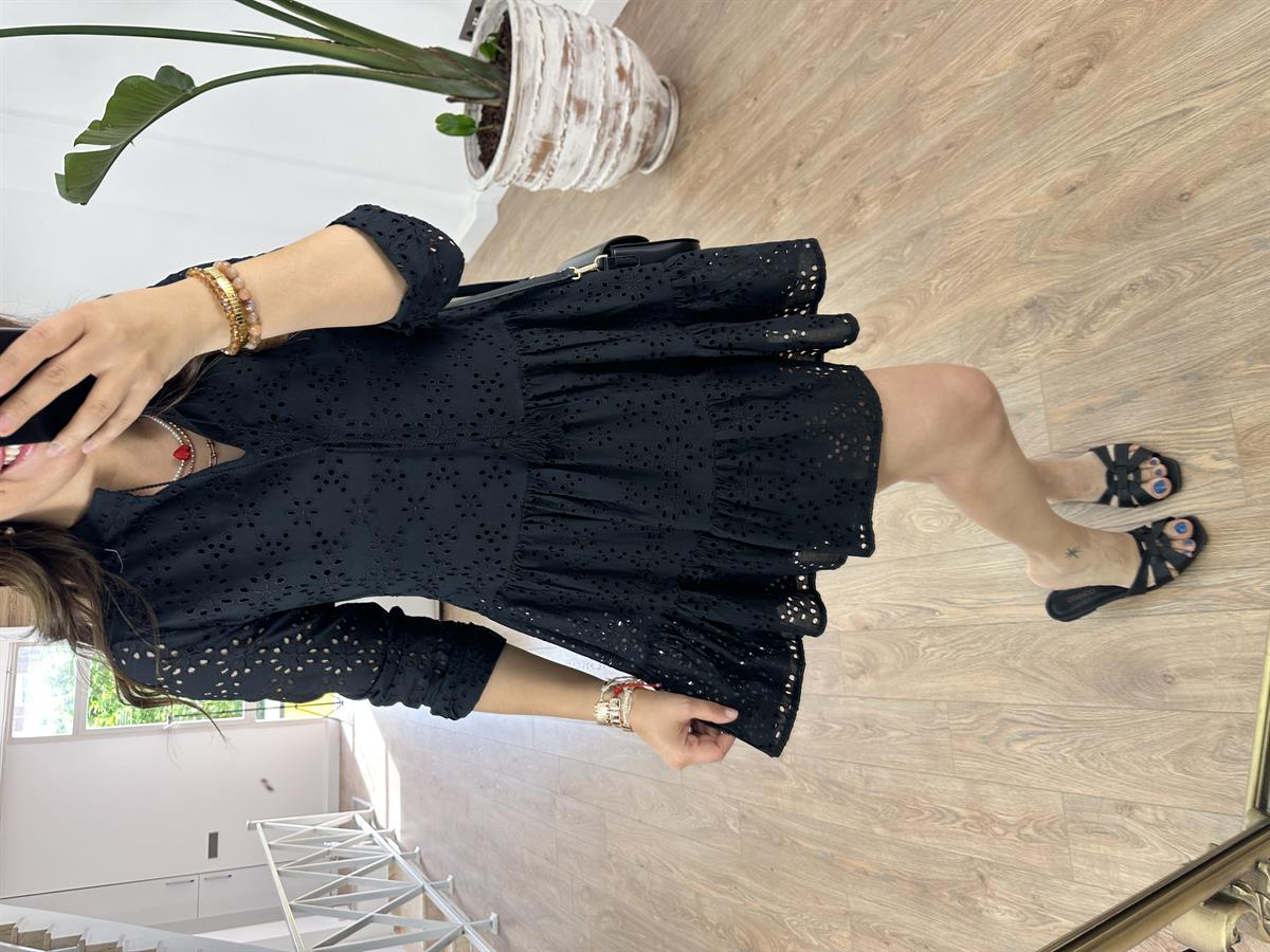 %100 Pamuk Fisto Elbise-Siyah