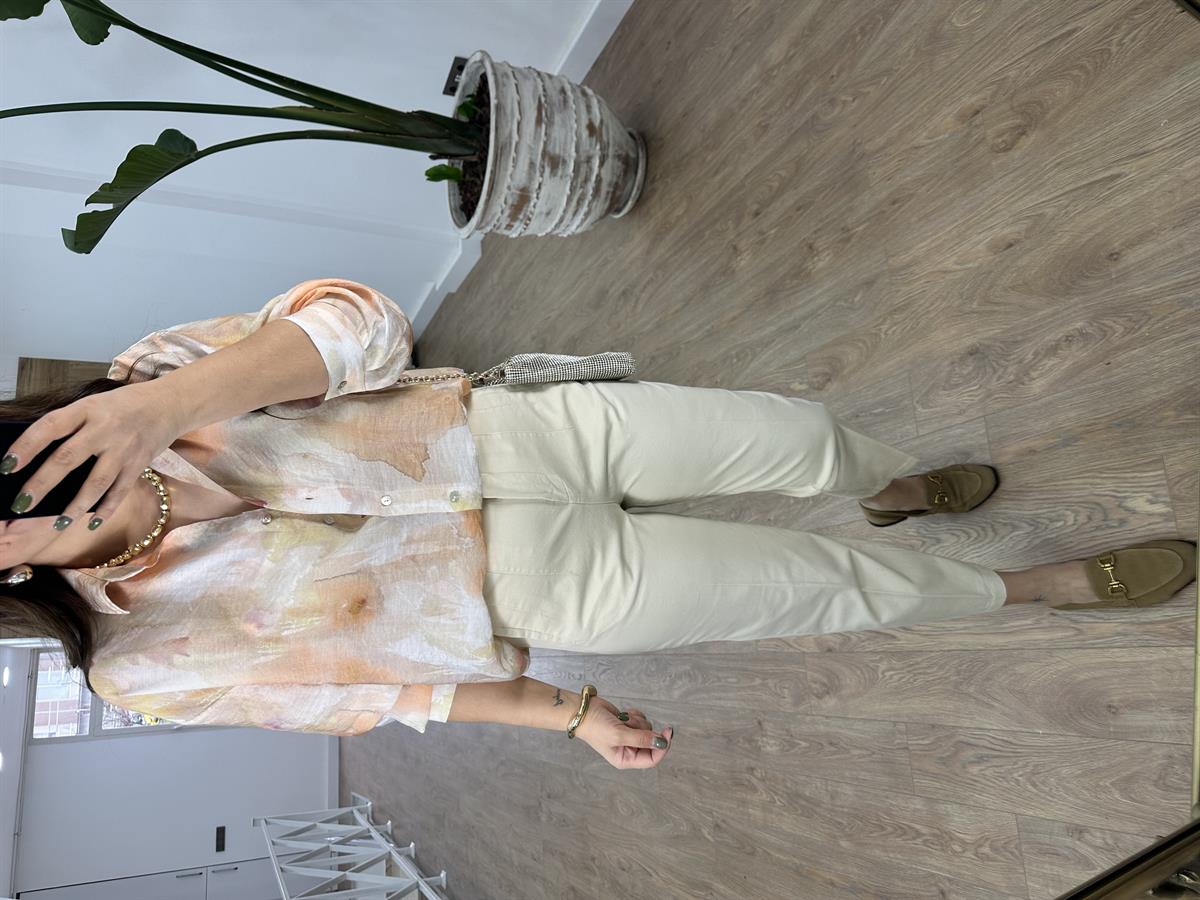 %100 Pamuk Flatolu Pantolon-Taş