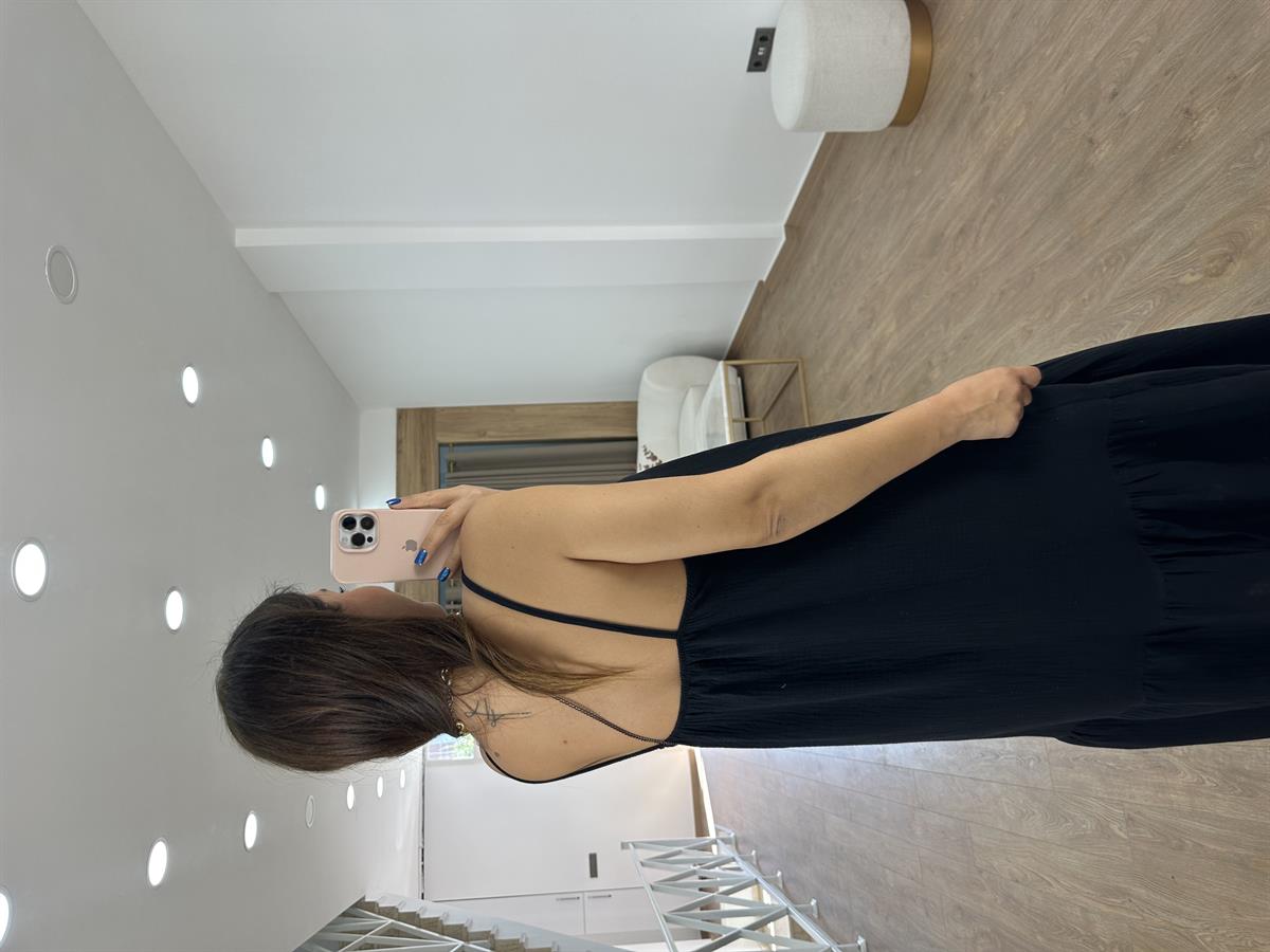 %100 Pamuk Müsli Kumaş Elbise- Siyah