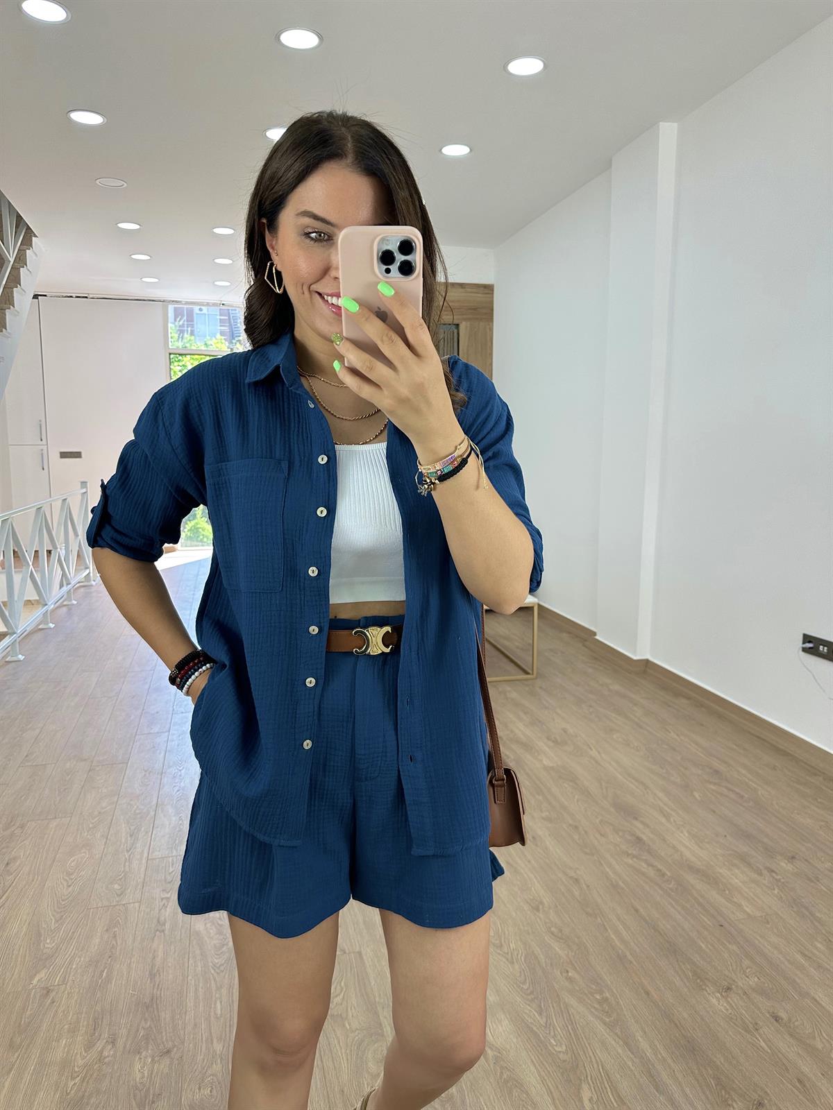 %100 Pamuk Müslin Takım-Lacivert