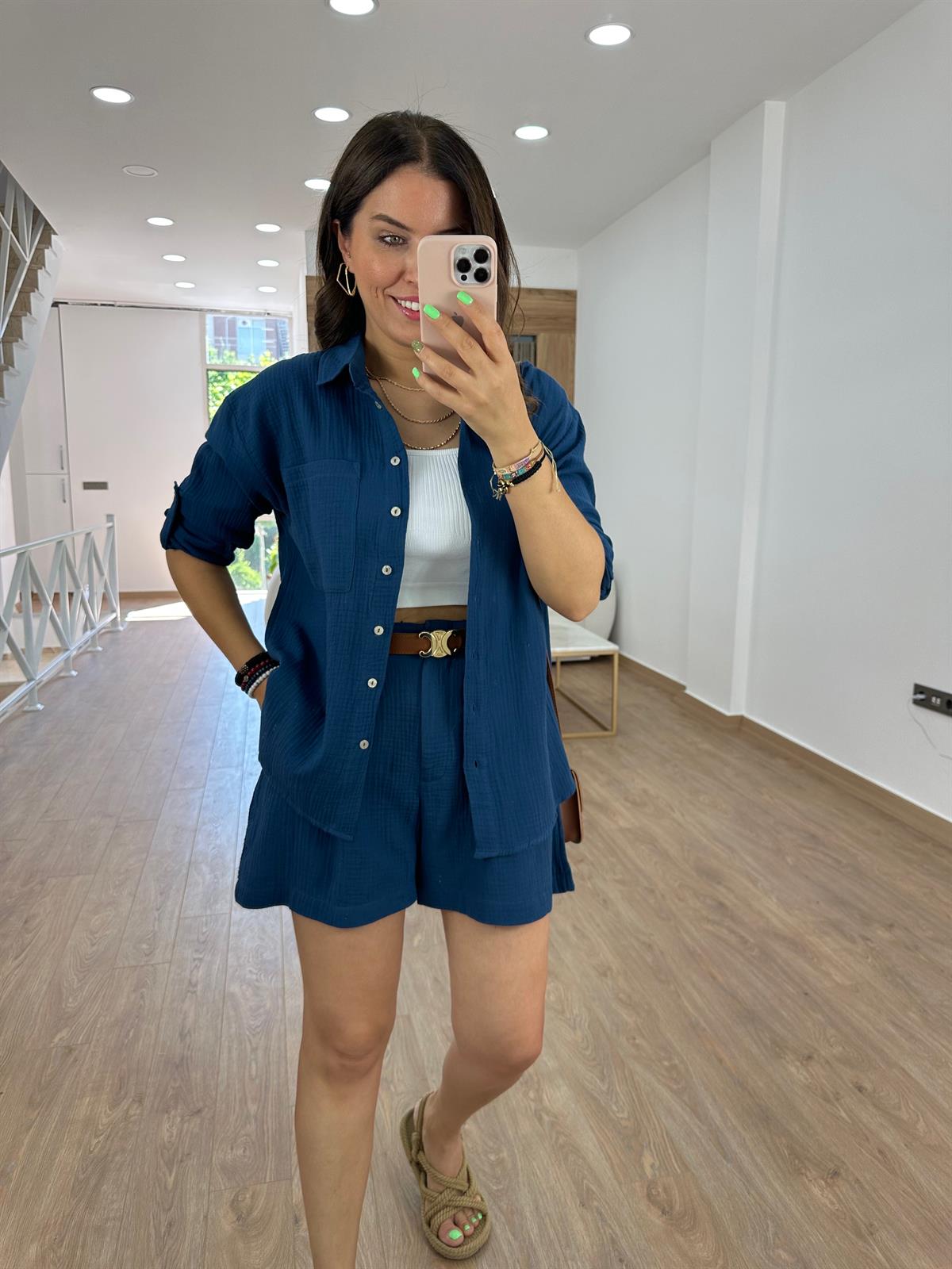 %100 Pamuk Müslin Takım-Lacivert