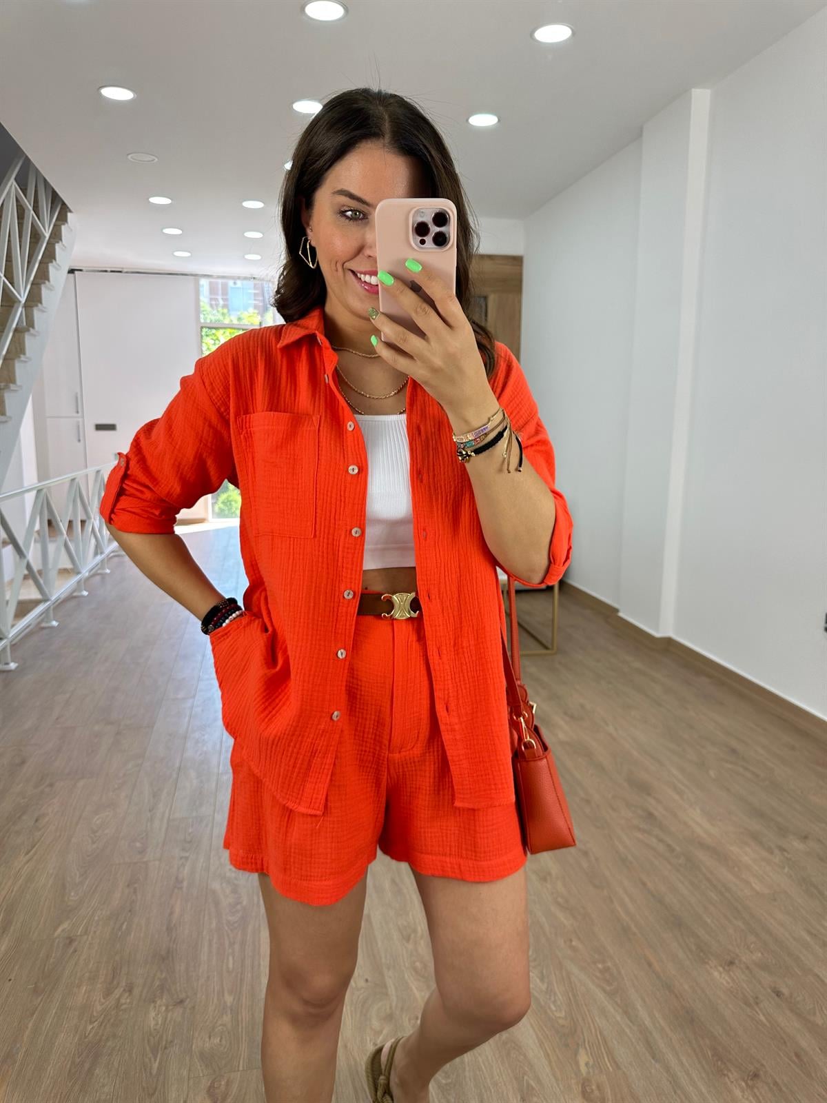 %100 Pamuk Müslin Takım-Nar Çiçeği