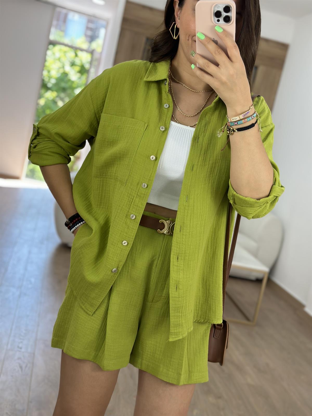 %100 Pamuk Müslin Takım-Yağ Yeşili