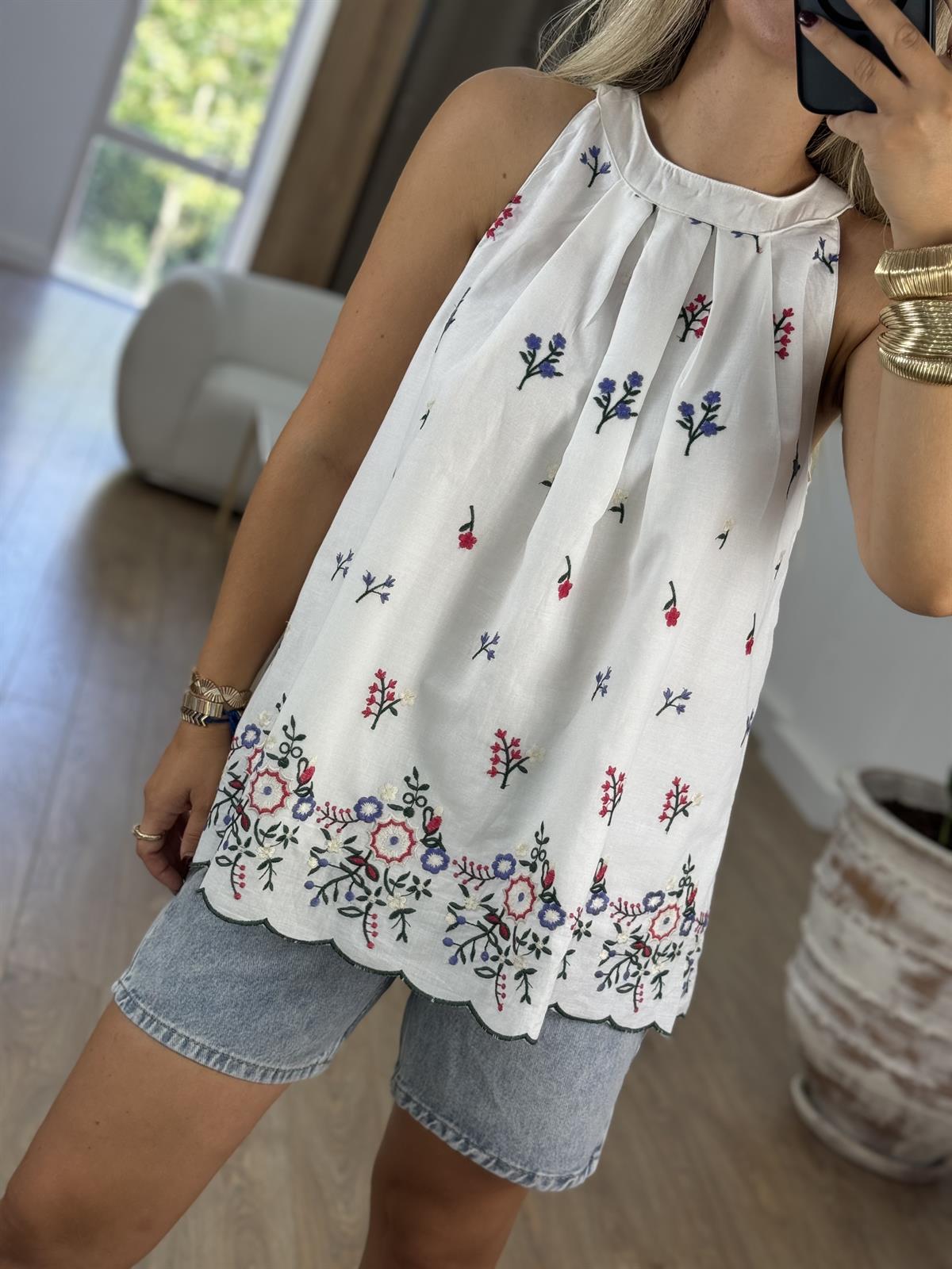 %100 Pamuk Nakışlı Bluz