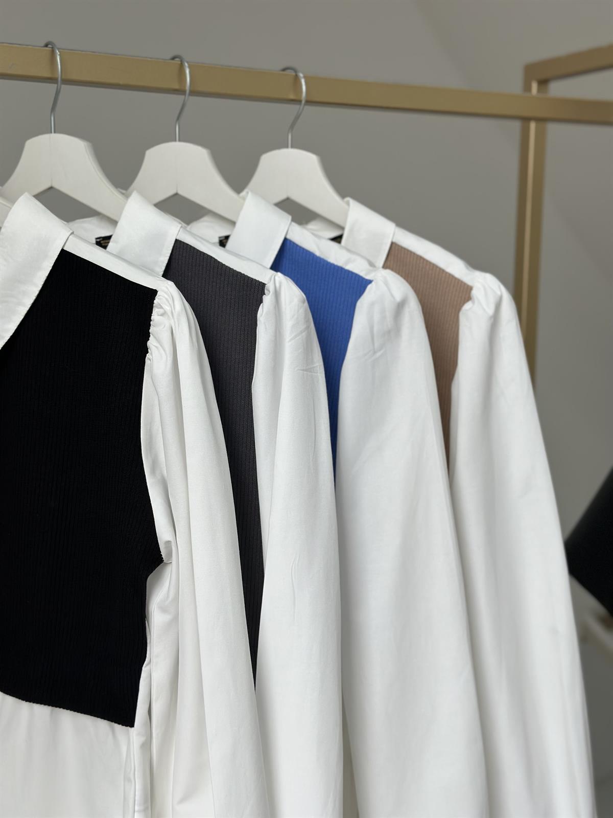 %100 Pamuk Triko Detaylı Gömlek-Mavi