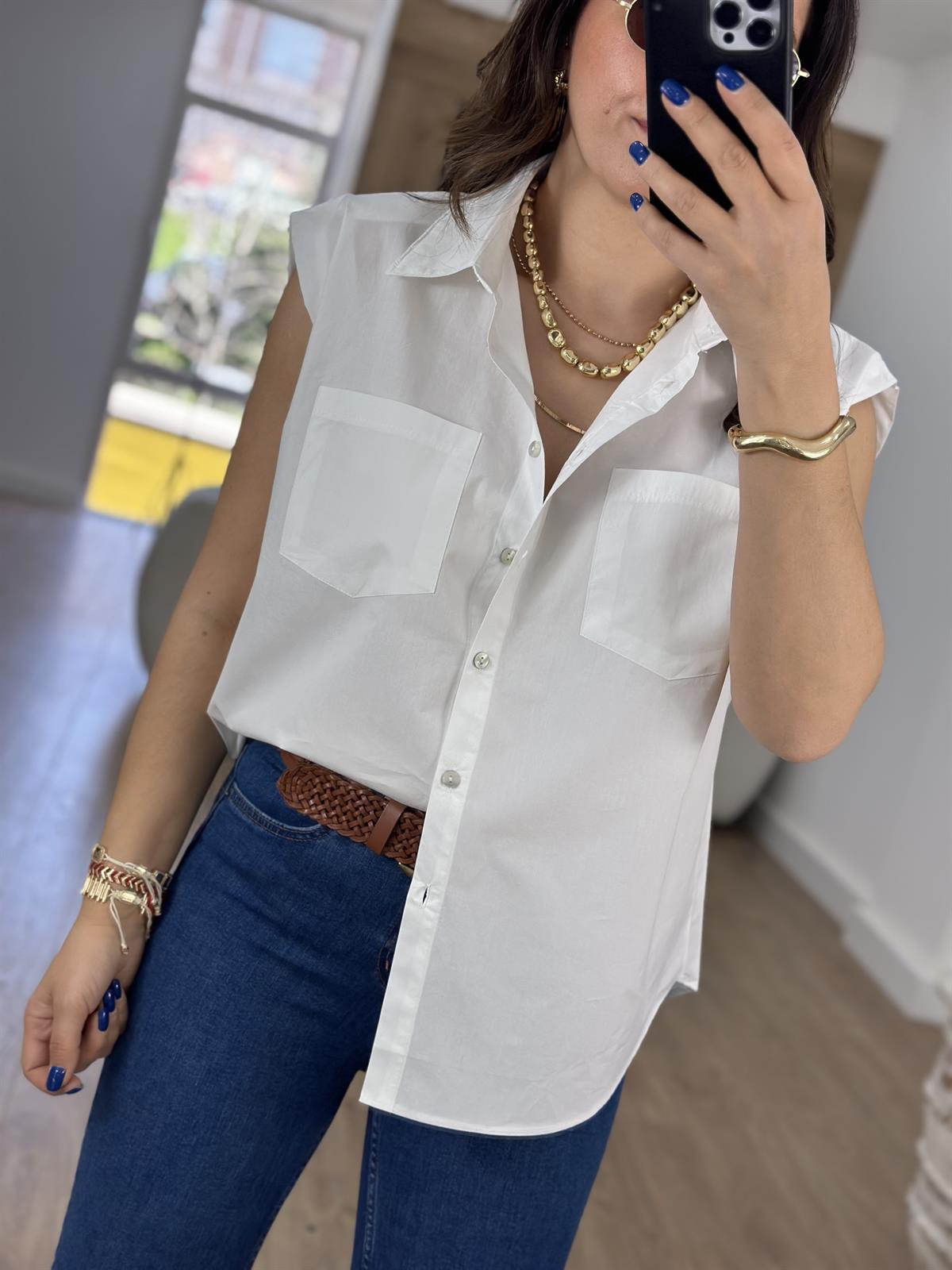 %100 Pamuk Vatkalı Sıfırkol Gömlek-Beyaz