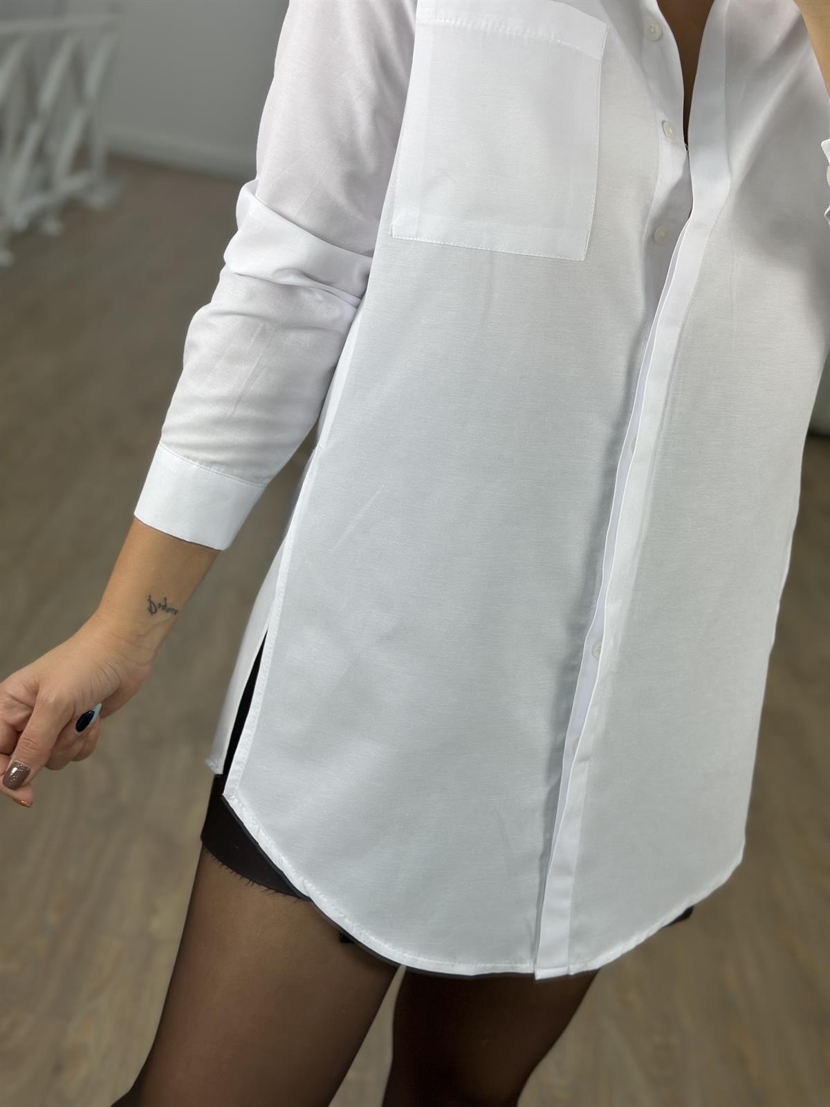 %100 Pamuk Yandan Yırtmaçlı Basic Gömlek -Beyaz