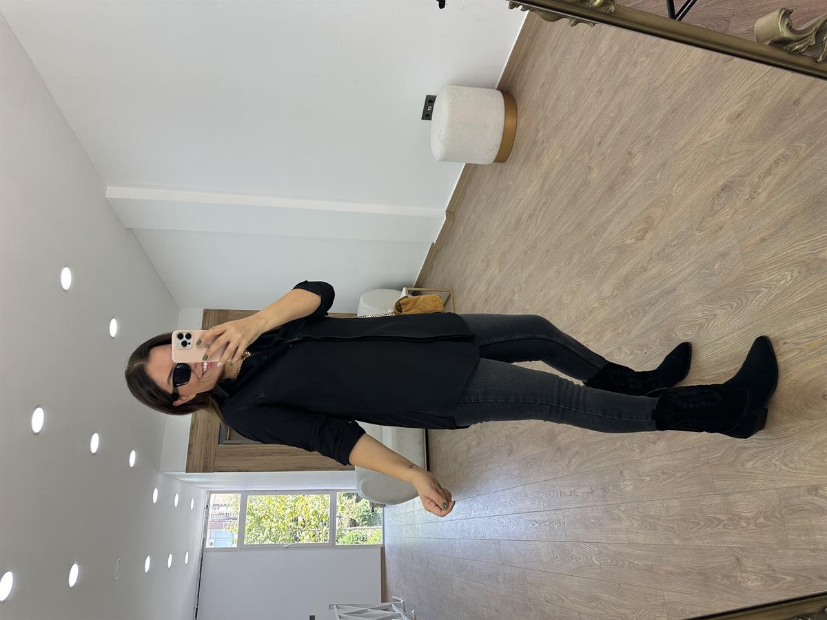 %100 Pamuk Yandan Yırtmaçlı Basic Gömlek - Siyah