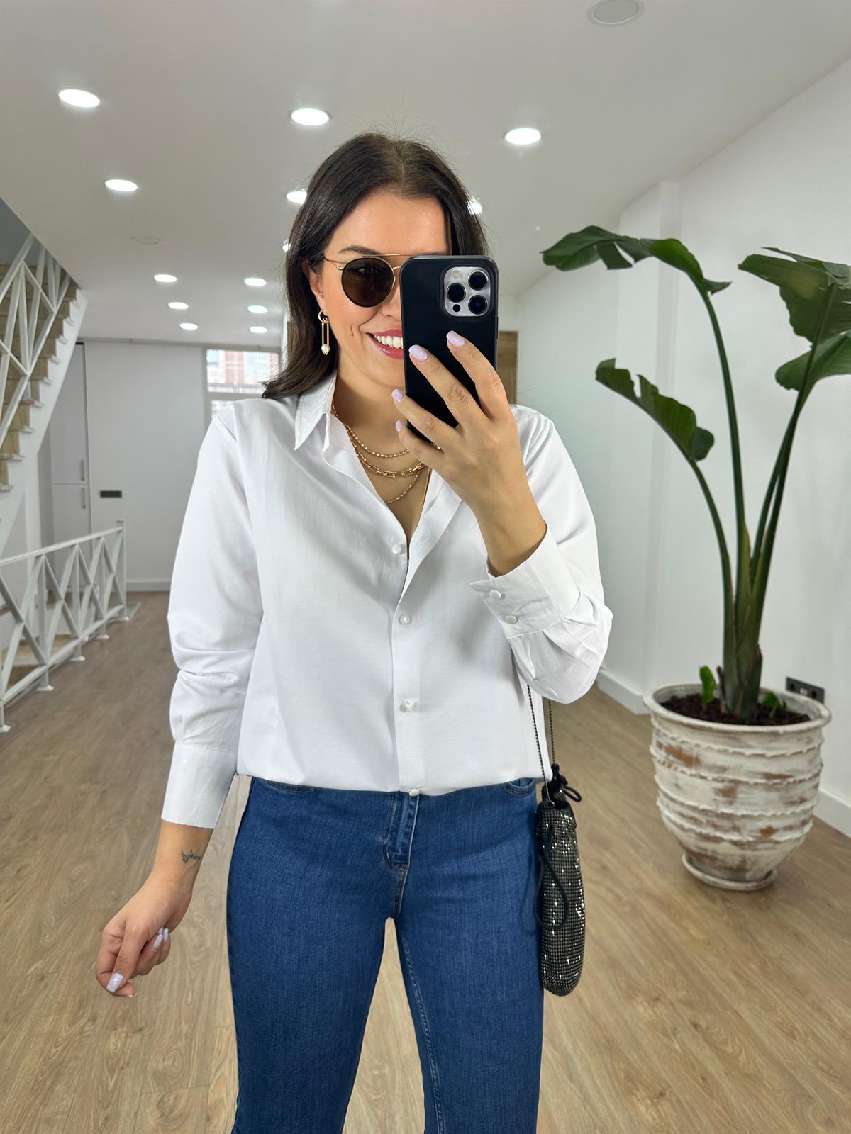 %100 Viskon Basic Gömlek-Beyaz