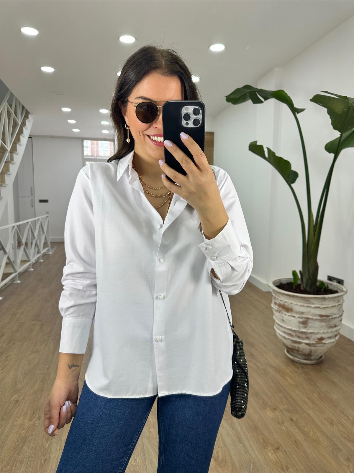 %100 Viskon Basic Gömlek-Beyaz