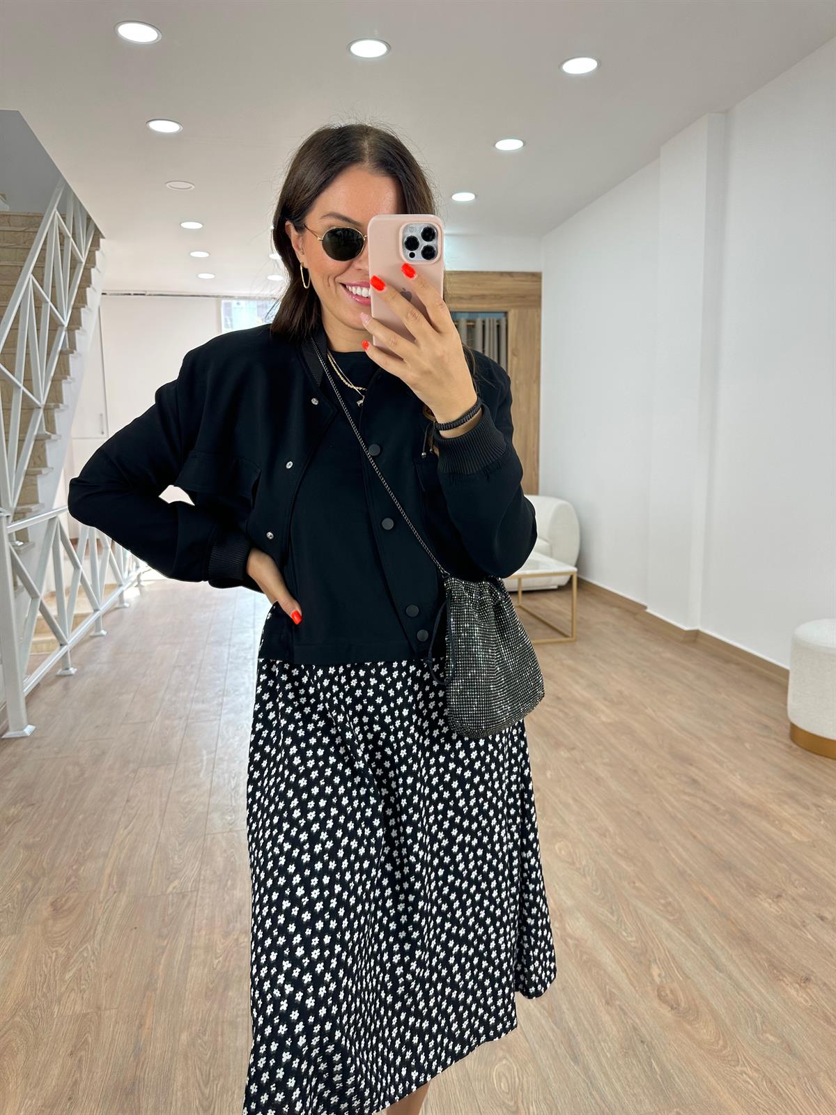 %100 Viskon Eteği Çiçekli Elbise