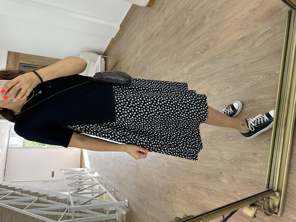 %100 Viskon Eteği Çiçekli Elbise