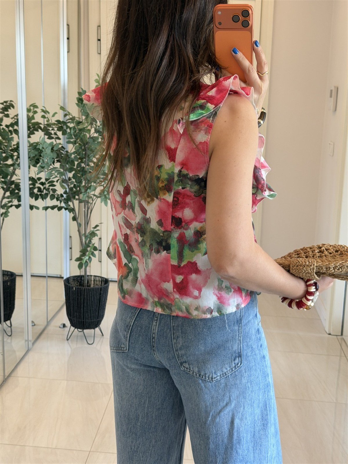 Floral Desen Volanlı Vual Bluz