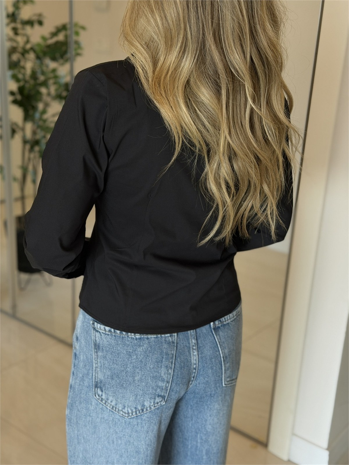 Pamuklu Manşetli Slim Fit Gömlek-Siyah