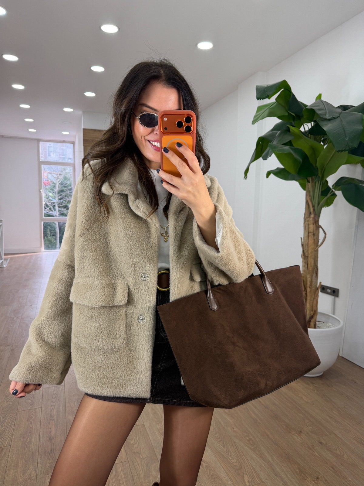 Premium Seri Cepli Oversize Kürk - Açık Vizon