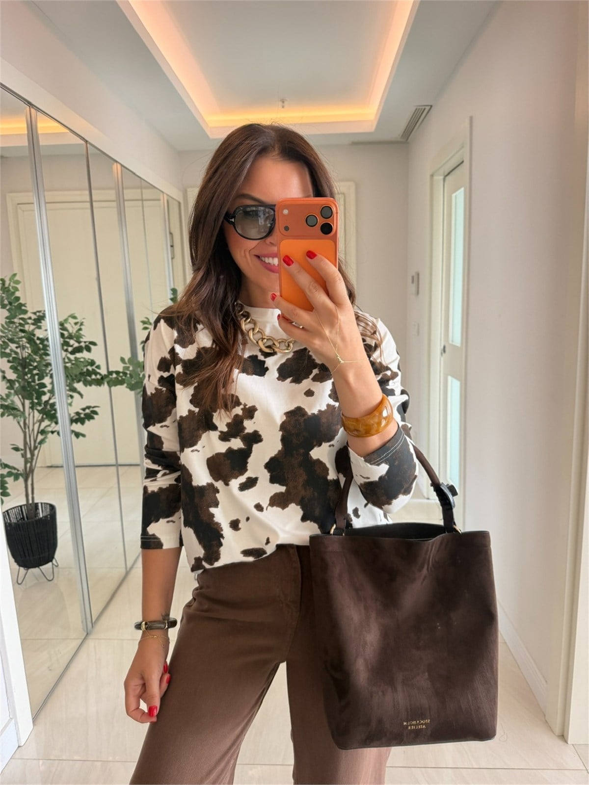 Cow Desen Baskılı Uzun Kol Basic