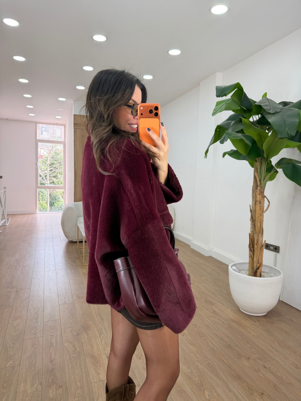 Premium Seri Cepli Oversize Kürk - Bordo