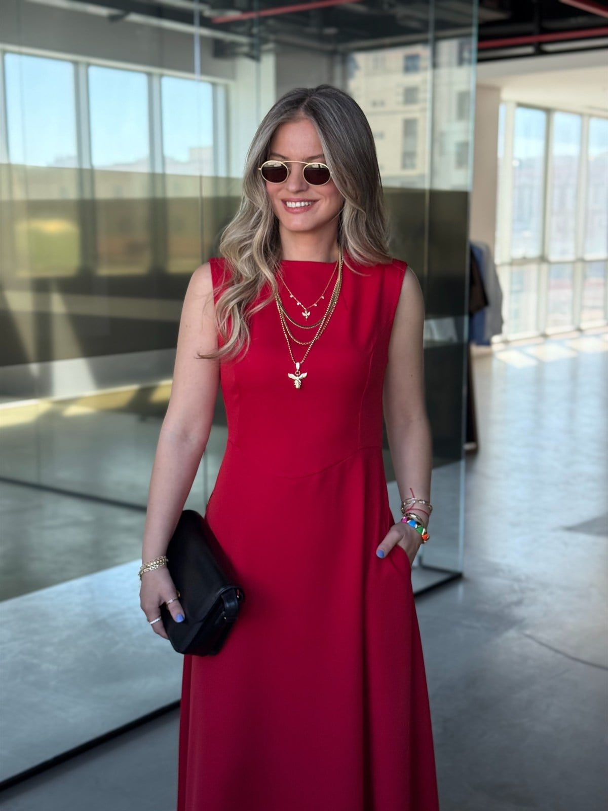 Sıfır Kol Maxi Elbise - Kırmızı