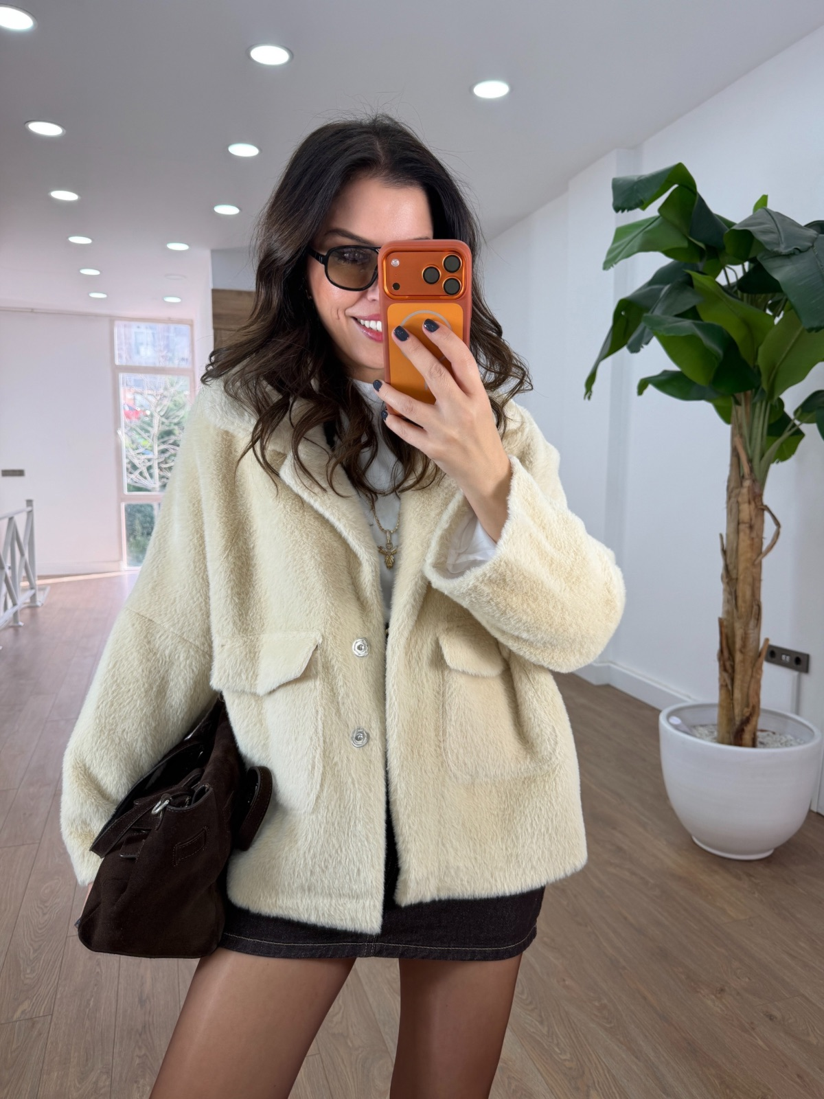 Premium Seri Cepli Oversize Kürk - Bej