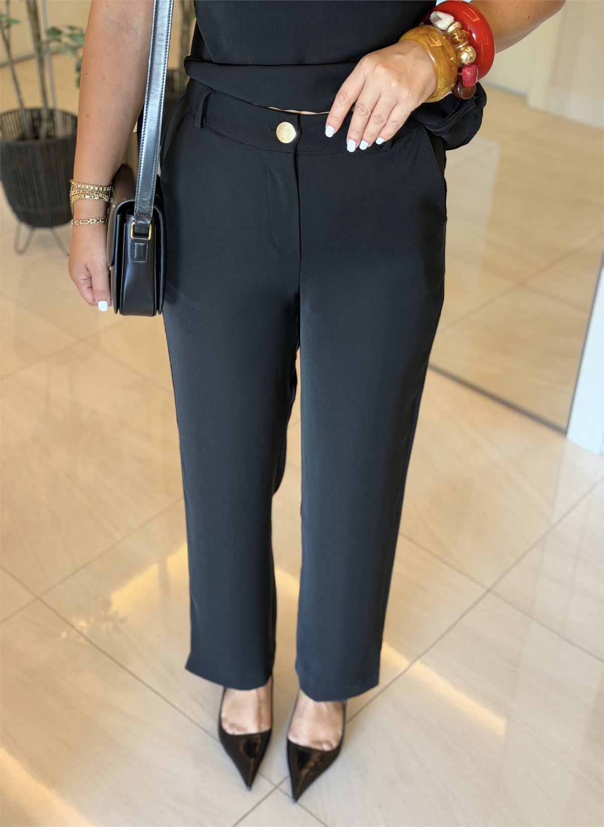 Damla Detaylı Bluz Pantolon Takım - Siyah