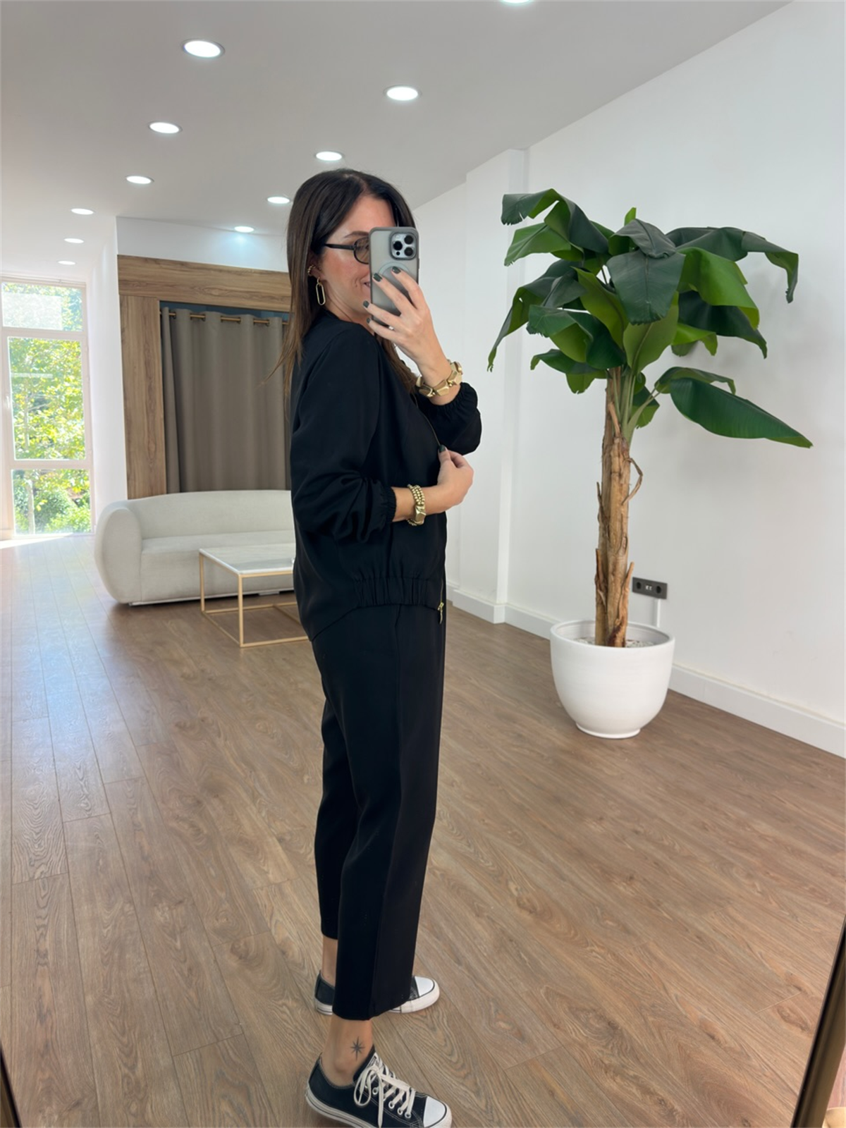 Fermuarlı Pantolon Ceket Takım - Siyah