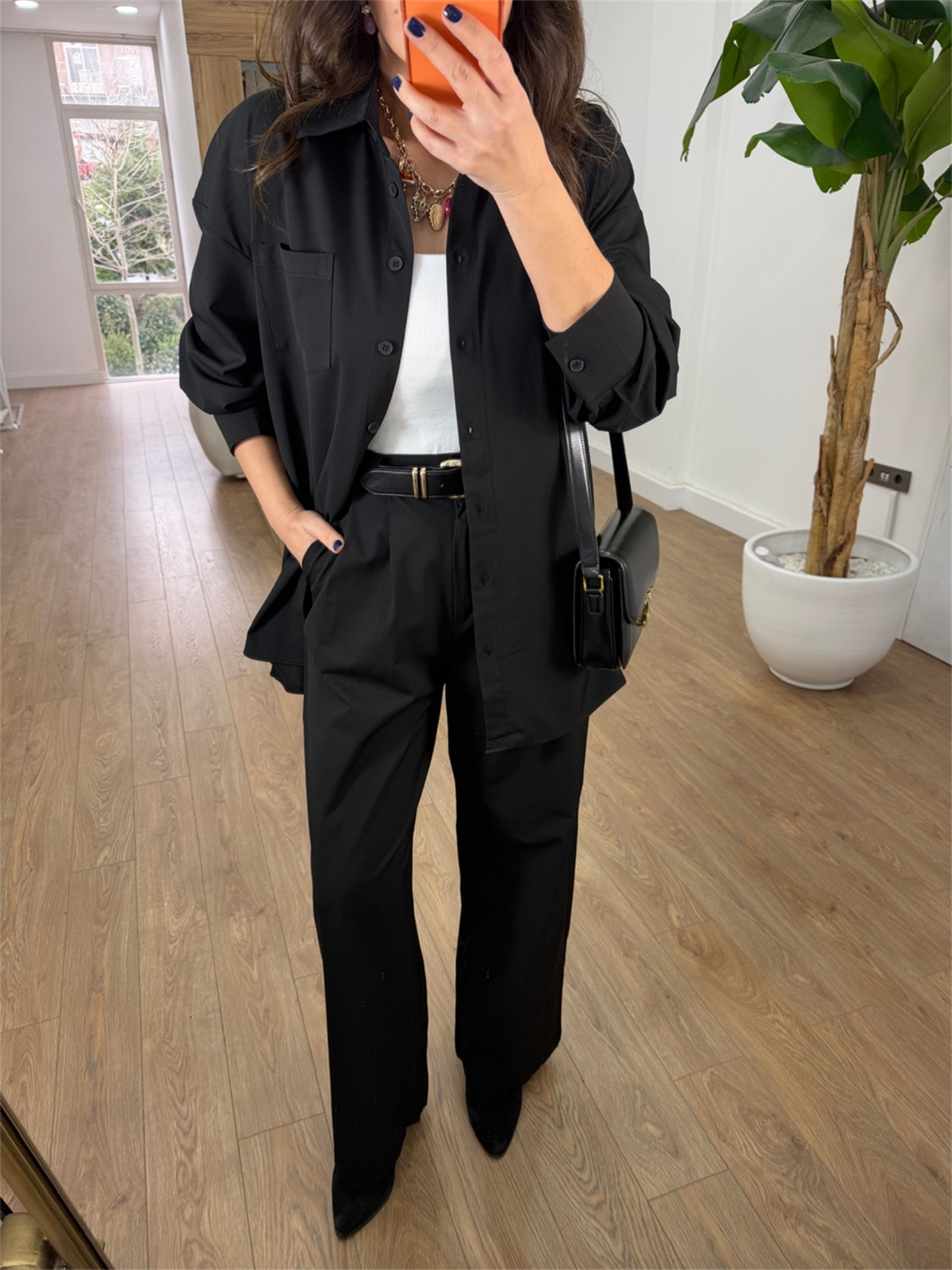 Cep Detaylı Gömlek Pantolon Takım - Siyah