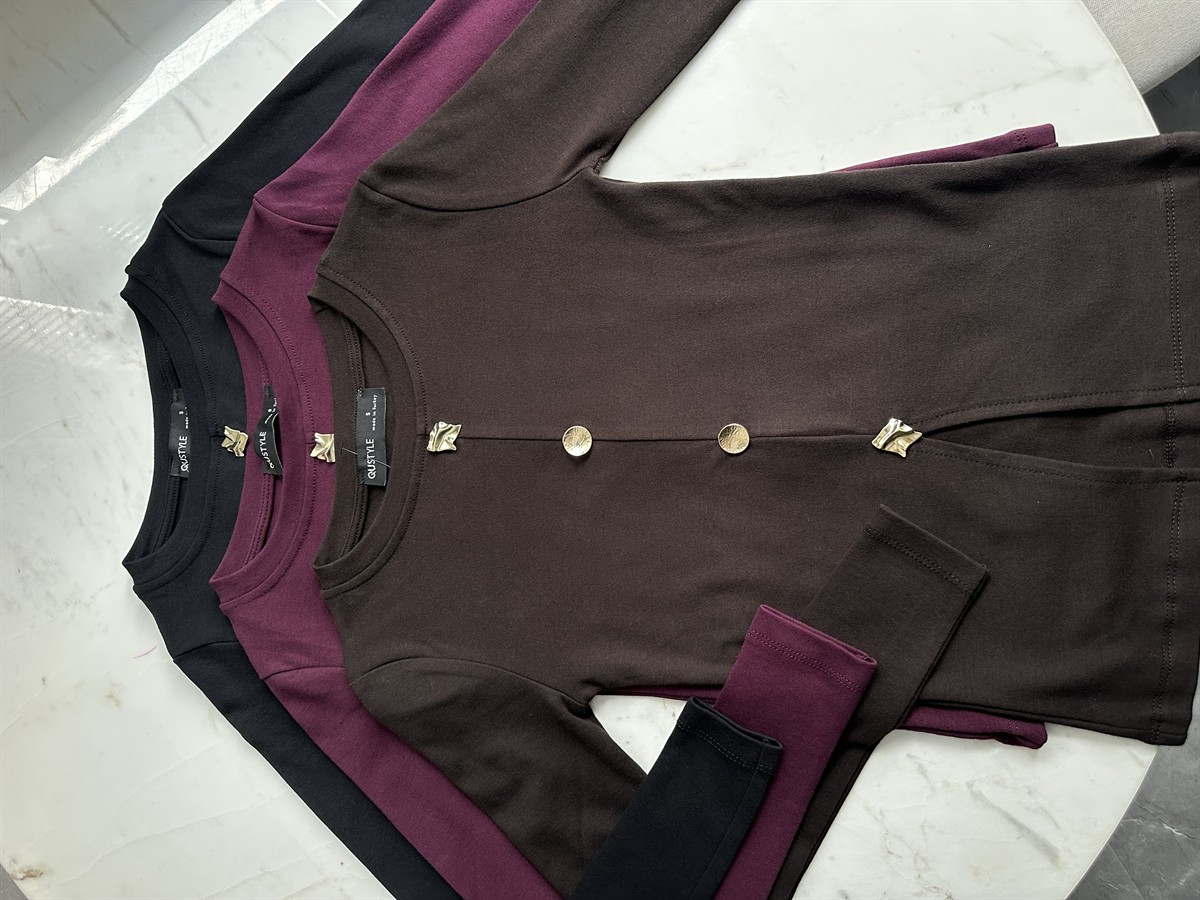 4 Düğmeli Basic Bluz - Siyah