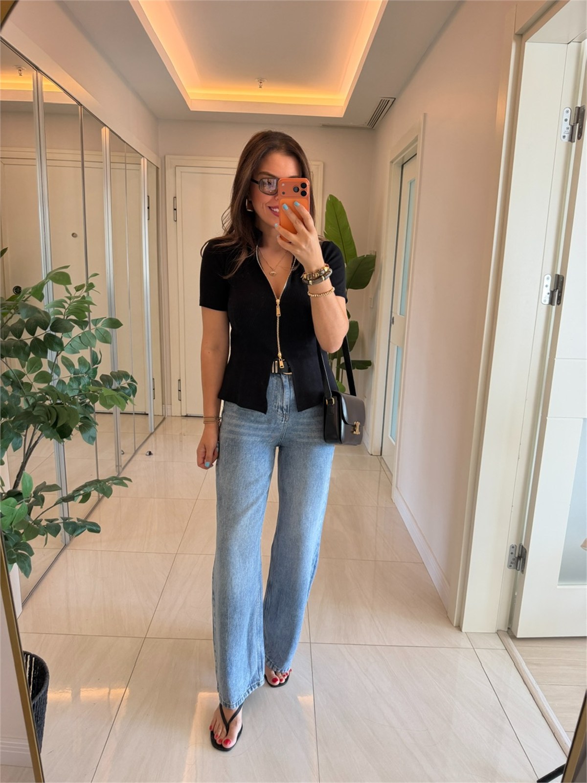Çift Fermuarlı Likralı Fitilli Bluz - Siyah 