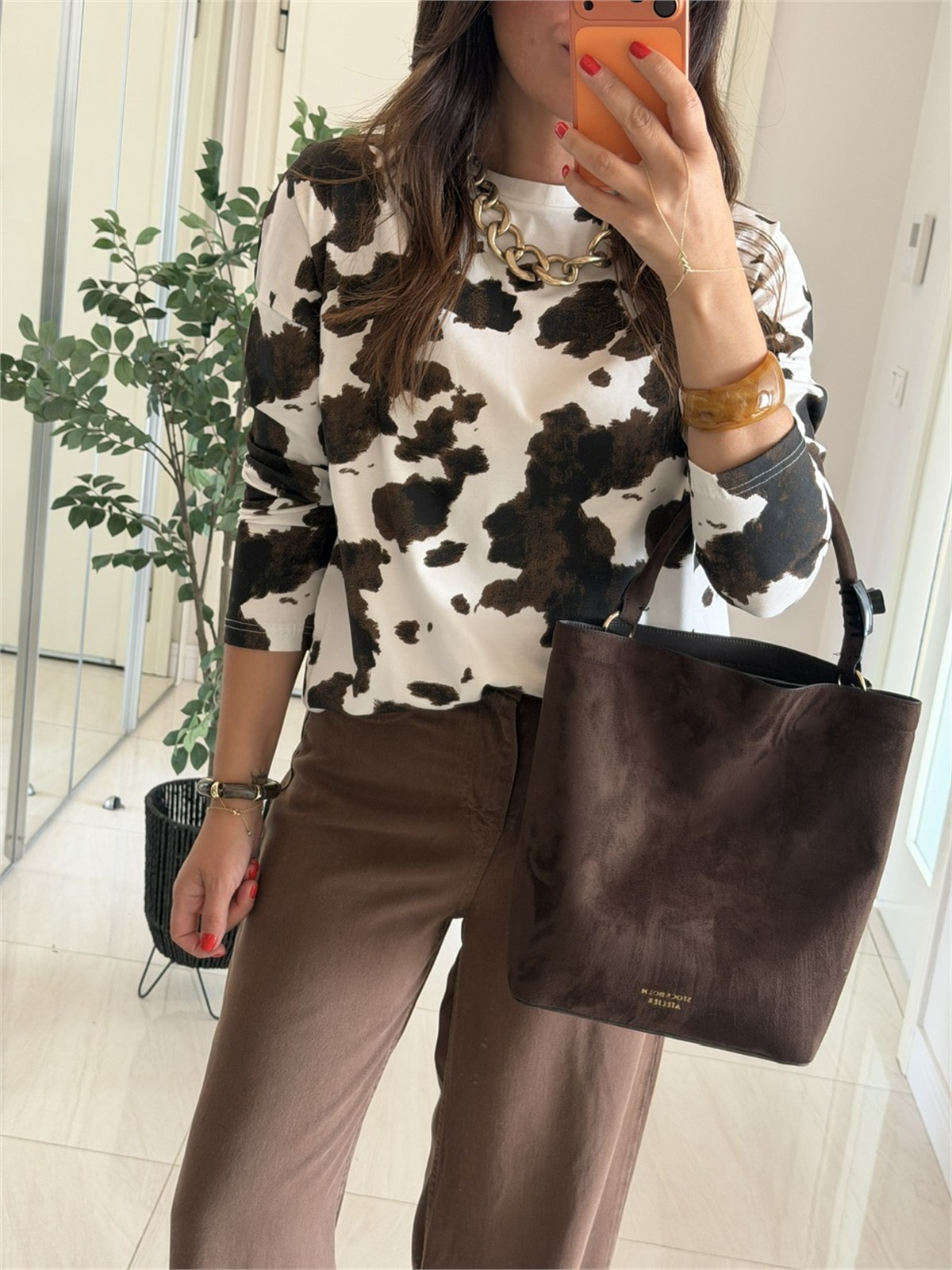 Cow Desen Baskılı Uzun Kol Basic