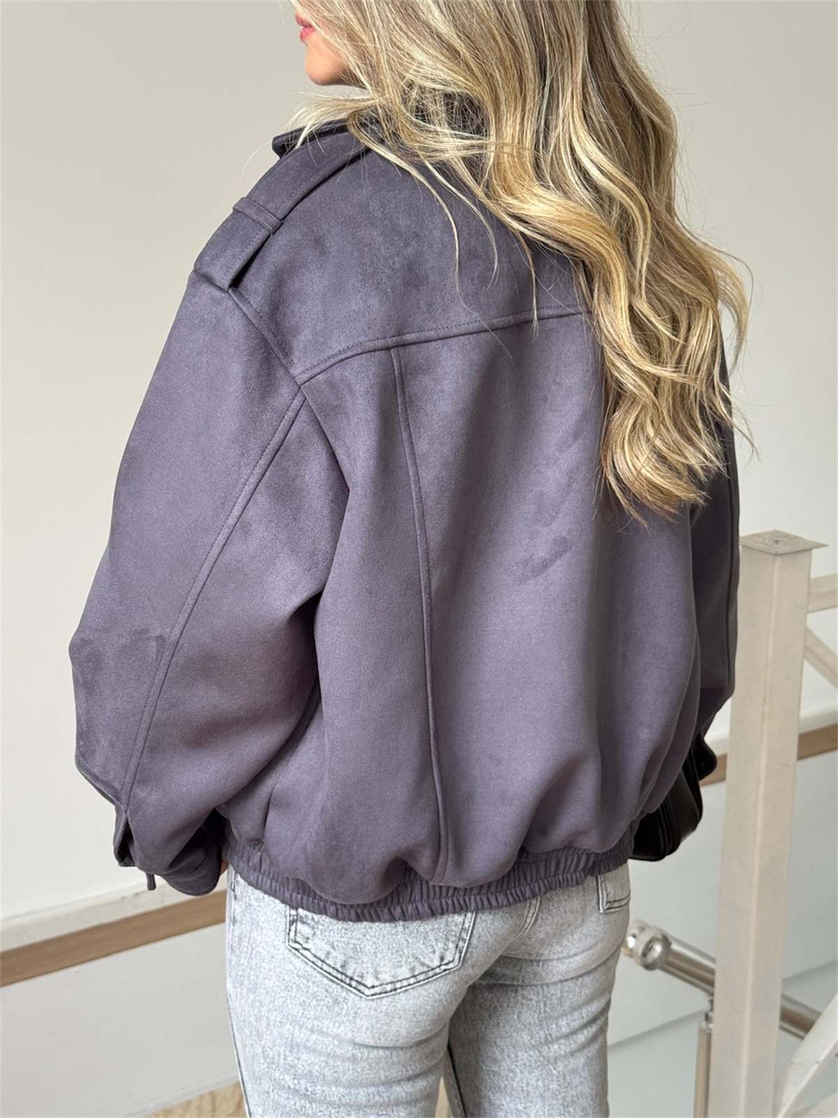 Beli Lastikli Cepli Bomber Süet Ceket - Antrasit 