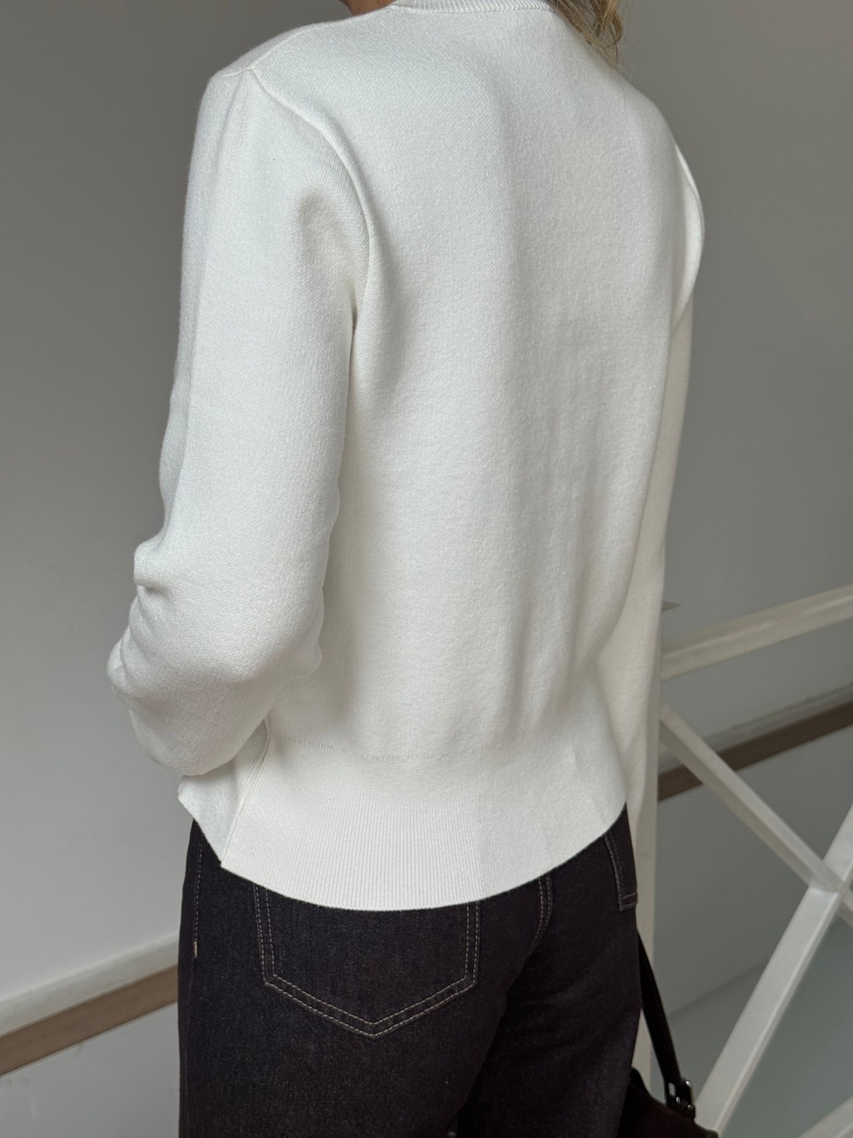 Bisiklet Yaka Düğmeli Triko Hırka - Ekru