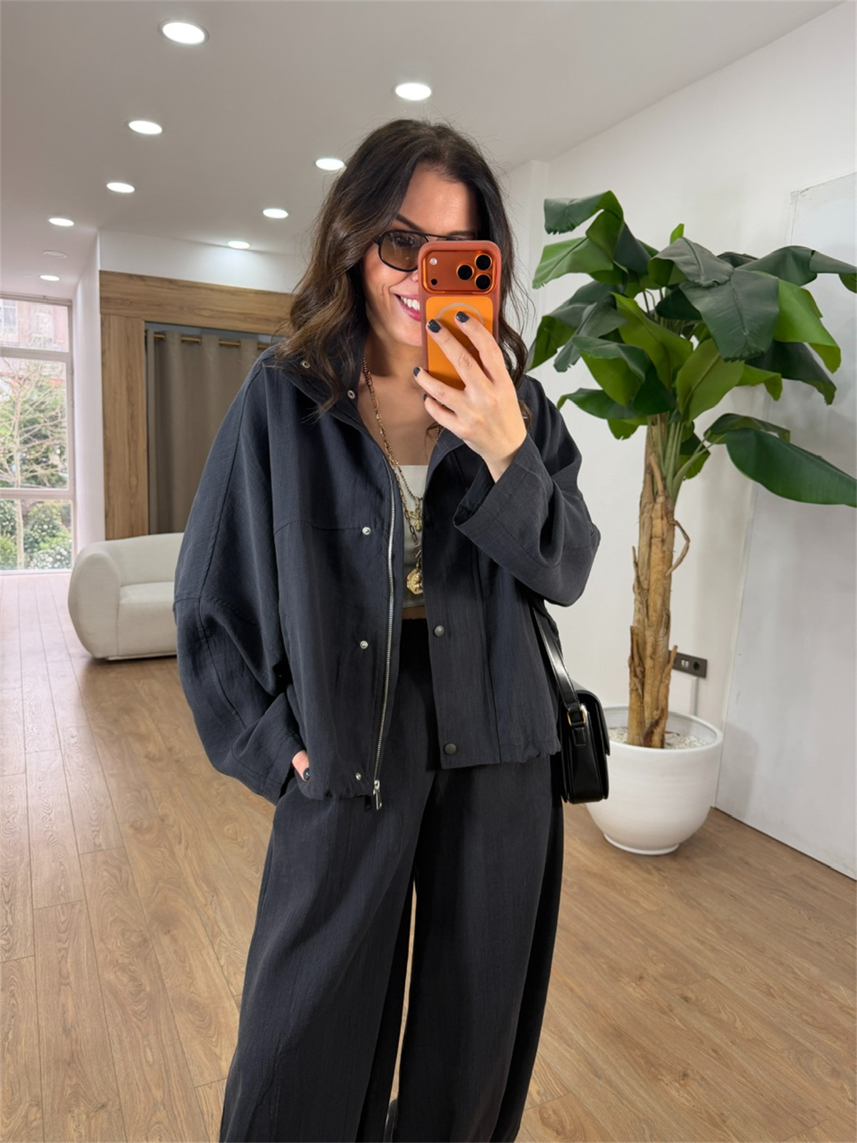 Dik Yaka Fermuarlı Premium Takım - Lacivert