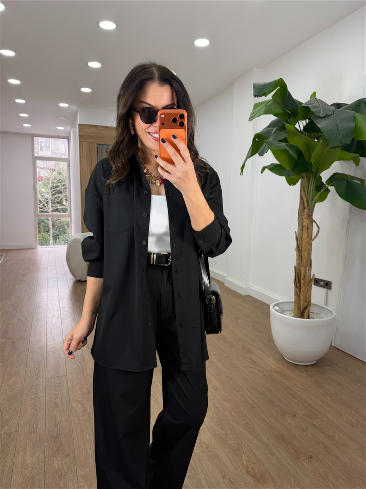 Cep Detaylı Gömlek Pantolon Takım - Siyah