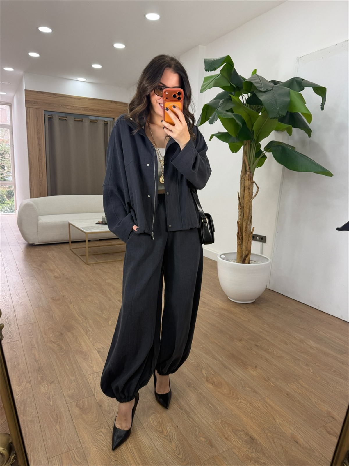 Dik Yaka Fermuarlı Premium Takım - Lacivert