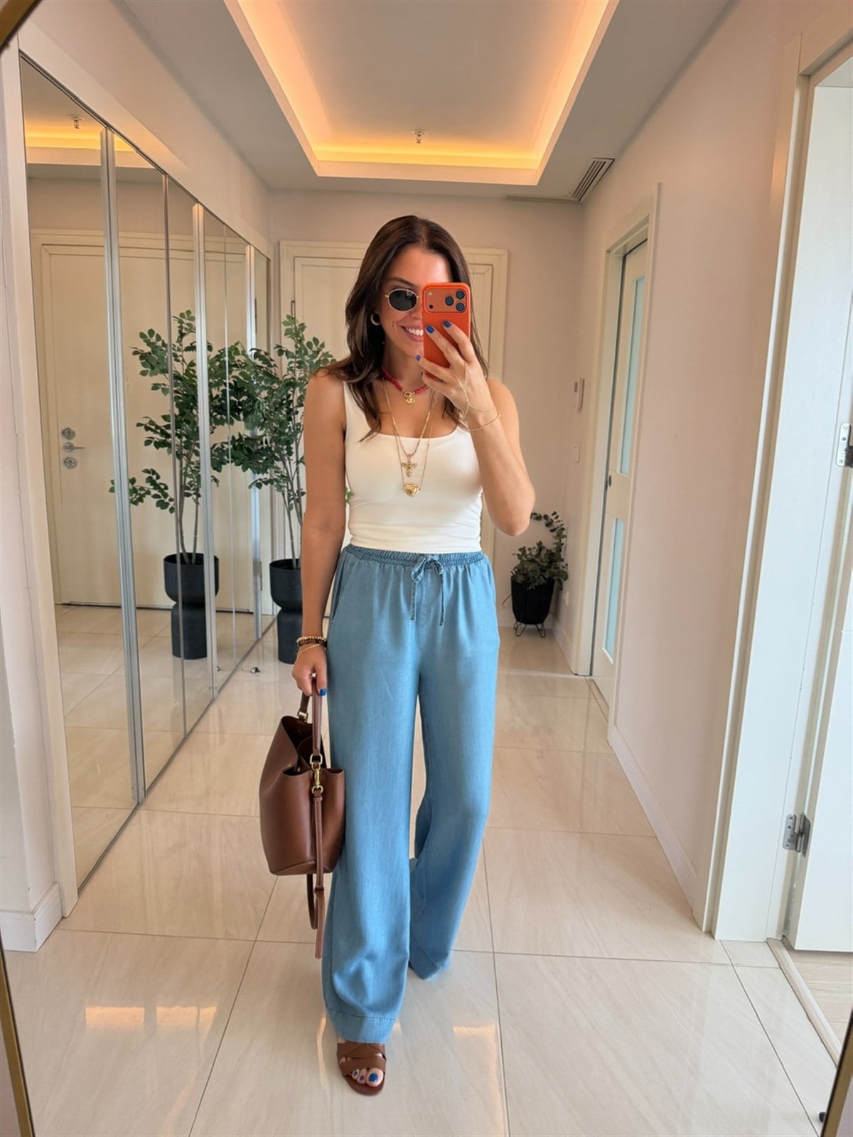 Beli Lastikli Tensel Denim Palazzo - Buz Mavisi