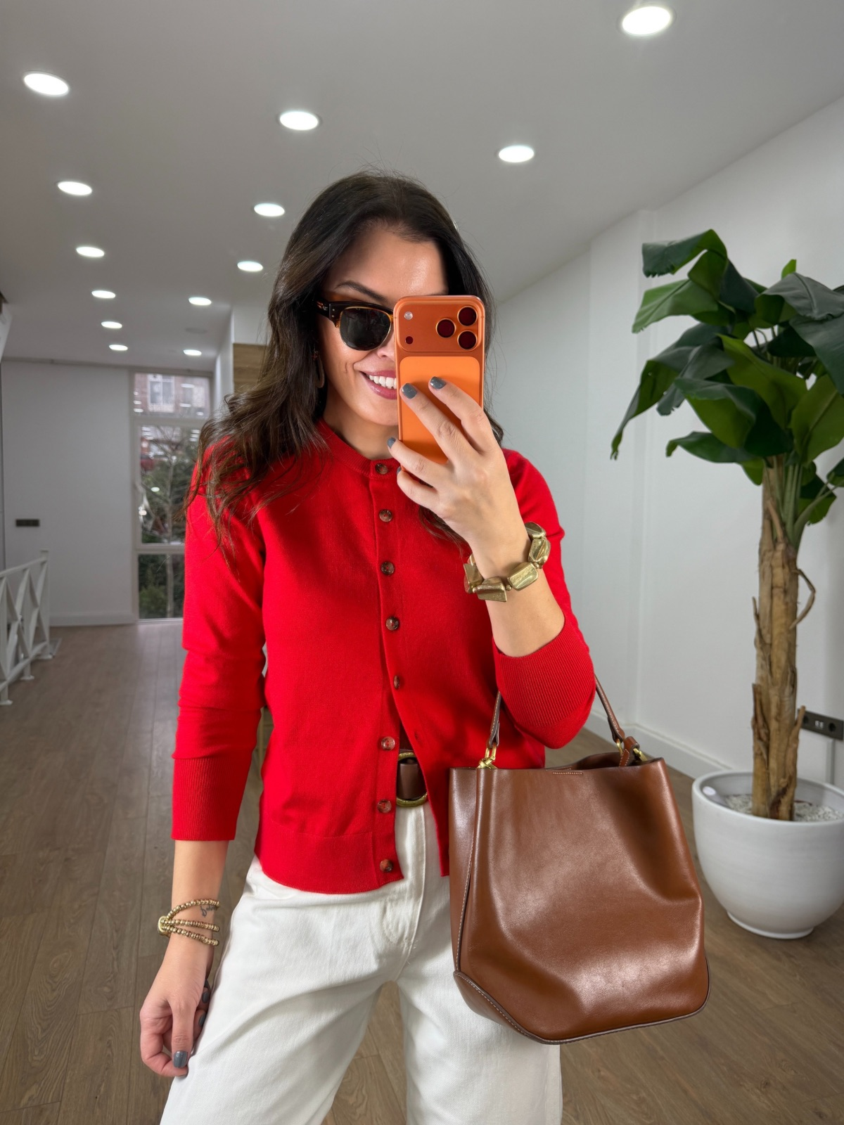 Bisiklet Yaka Düğmeli Triko Hırka - Kırmızı