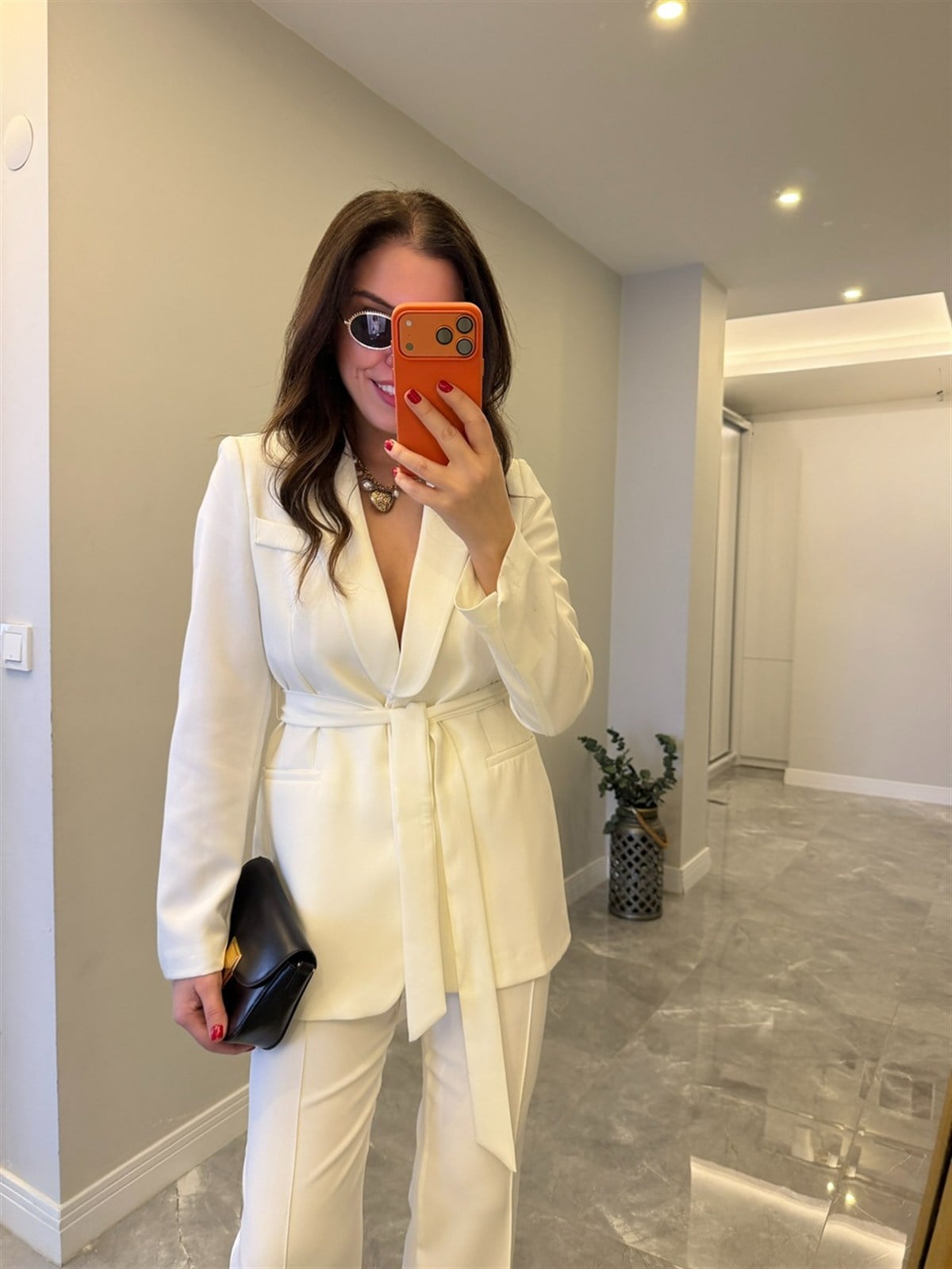 Kuşaklı Ceket Pantolon Takım