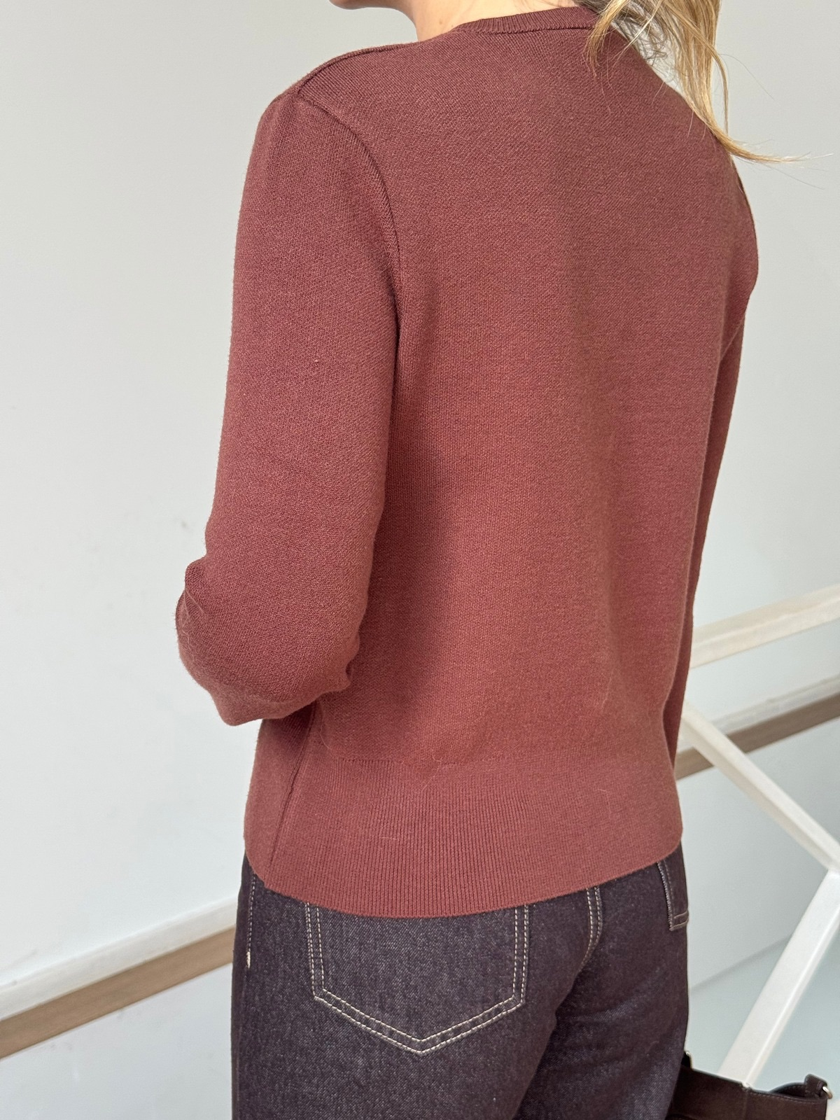 Bisiklet Yaka Düğmeli Triko Hırka - Kahverengi