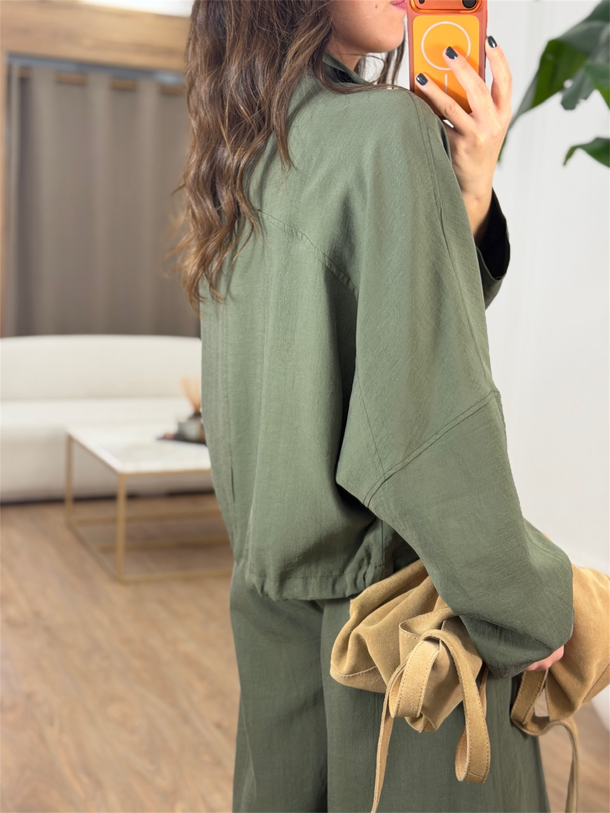 Dik Yaka Fermuarlı Premium Takım - Haki