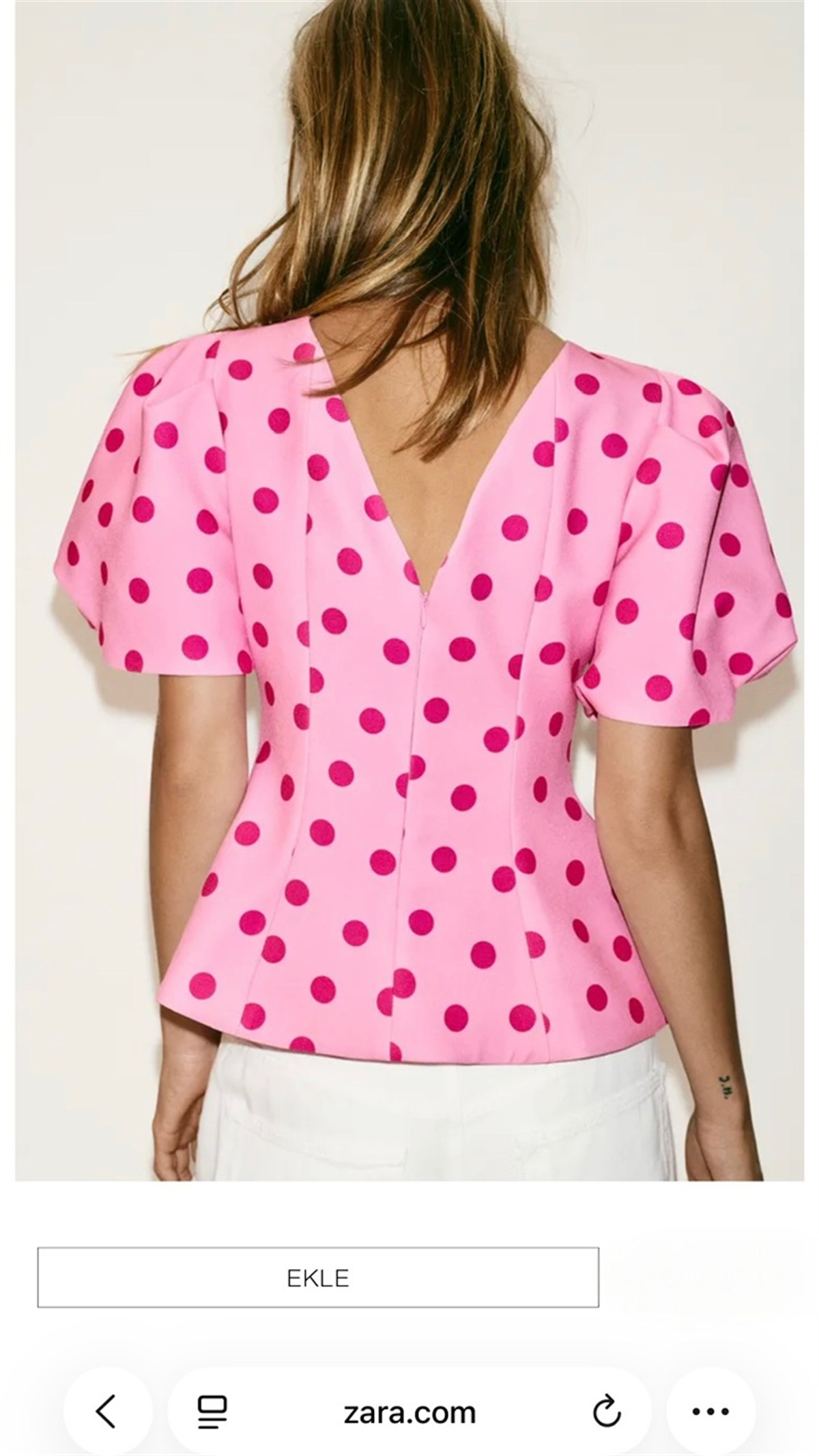 Karpuz Kol Puantiye Detay Bluz - Pembe