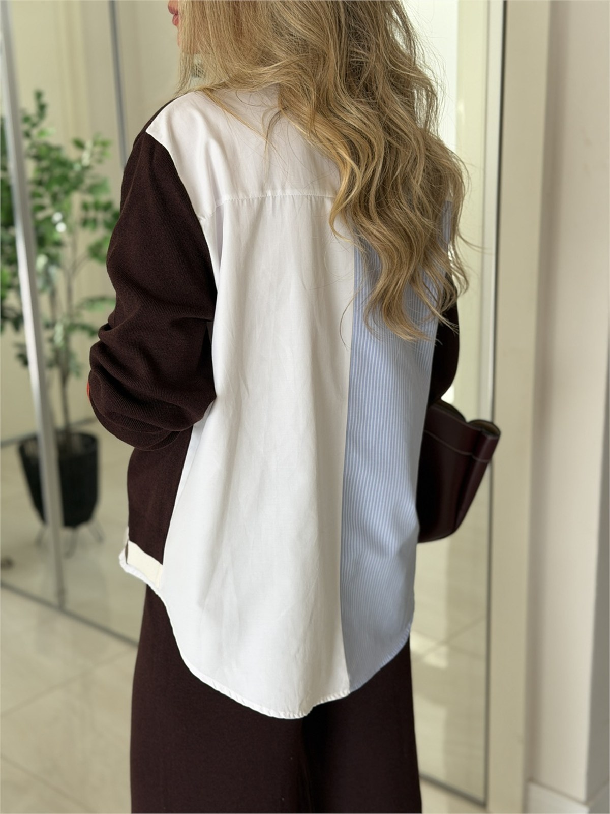 Orijinal Model Triko Garnili Tasarım Premium Gömlek - Mürdüm